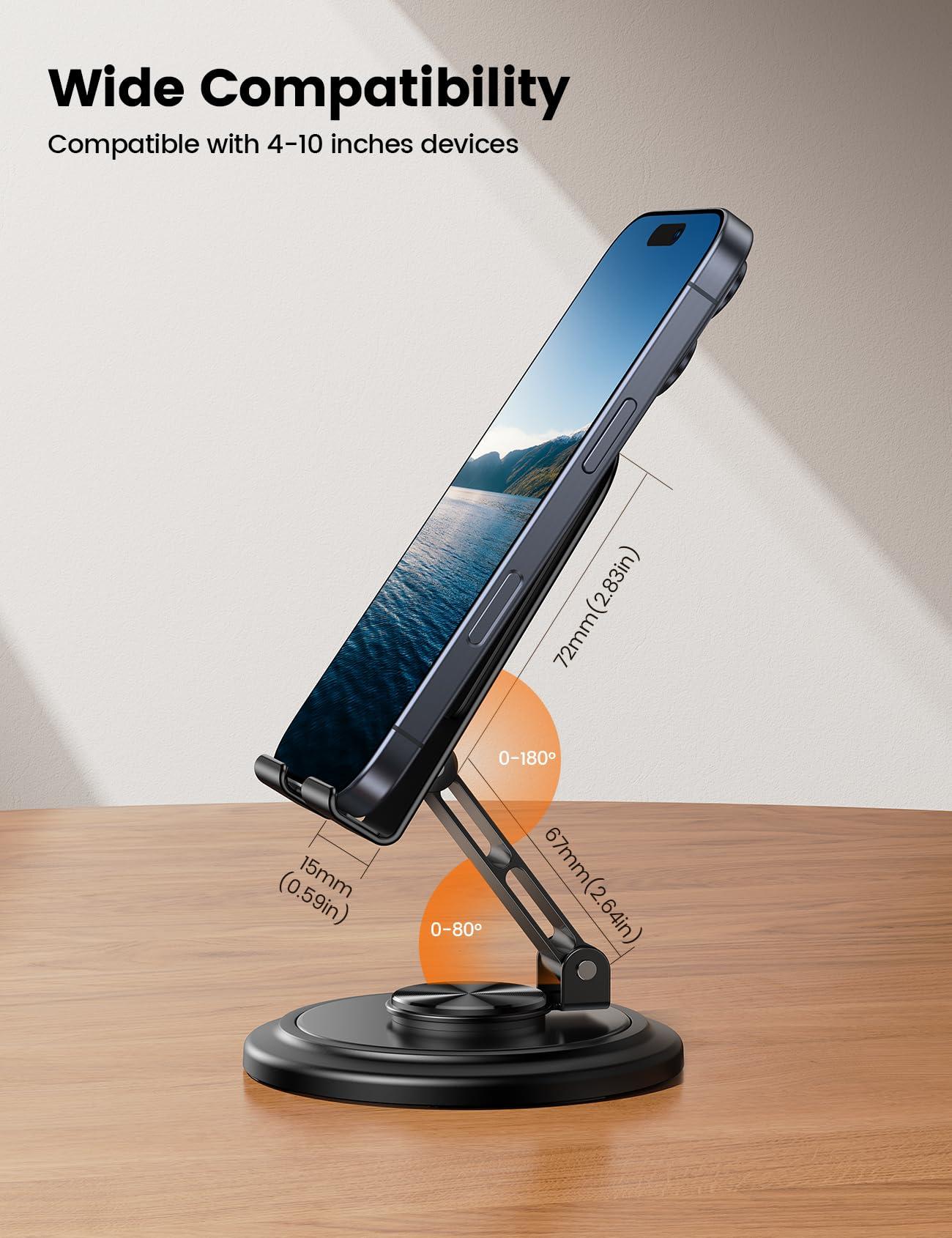 Lamicall Adjustable Phone Stand for Desk - 360 Rotating Foldable Cell Phone Holder Desktop Portable Cellphone Stand, Office Desk Accessories for iPhone 16 15 14 13 Pro Max, 4-10” Smartphones, iPad - Image 6