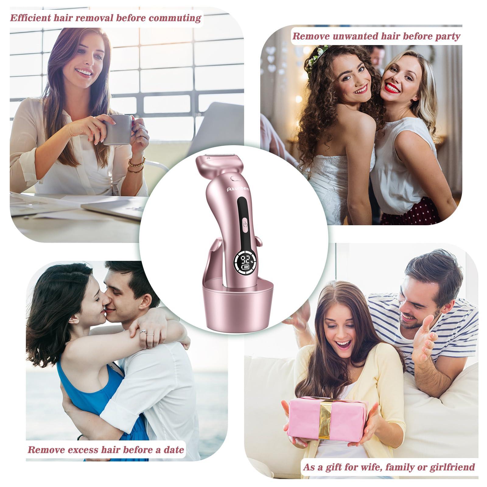 Akunbem Electric Shaver for Women for Legs Bikini Trimmer Electric Razors for Women Underarm Public Hairs Rechargeable Womens Shaver Wet Dry Use Painless Cordless with Detachable Head (Pink) - Image 8
