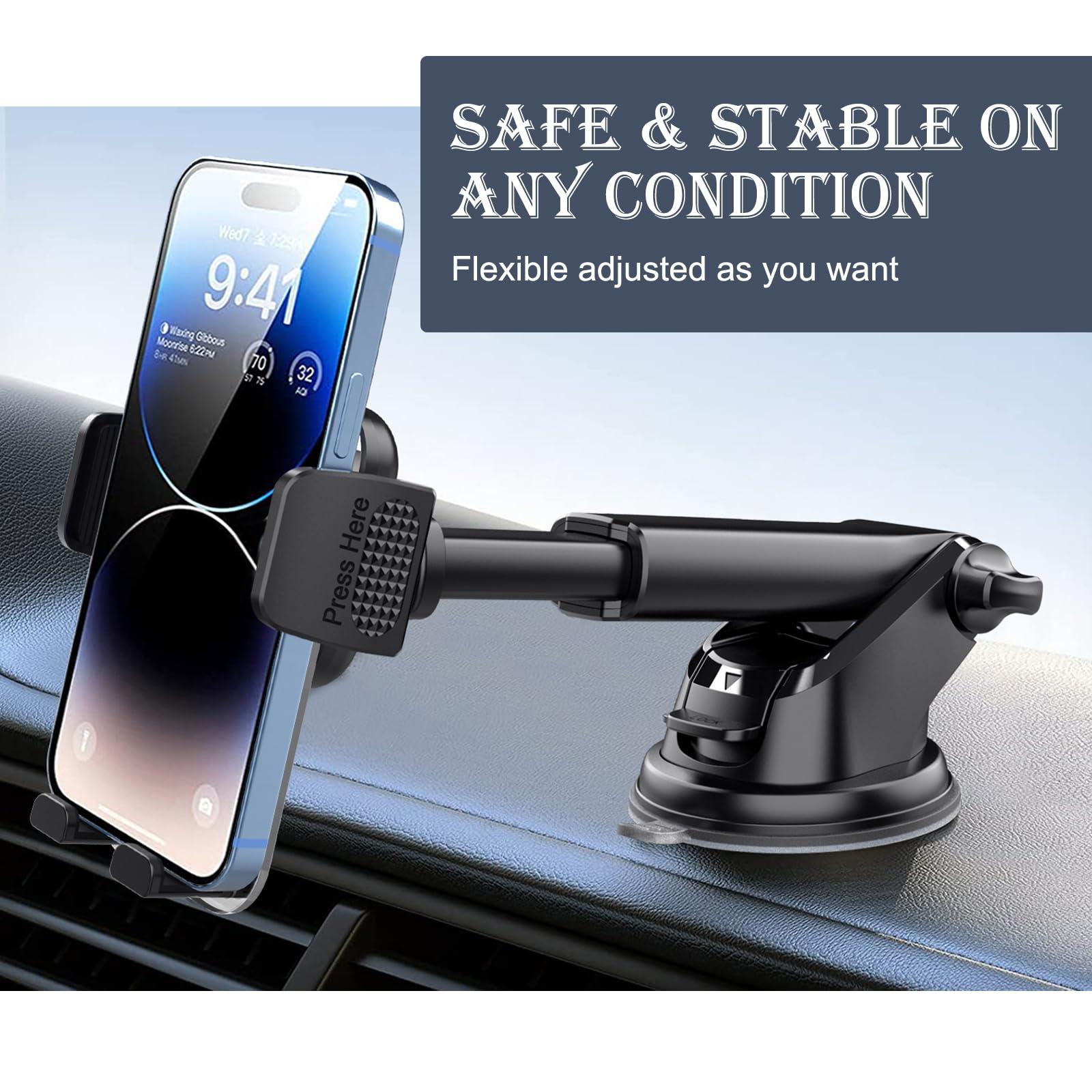 Sinytuto 1 PC Car Mobile Phone Holder, Windshield Dashboard Suction Cup Navigation Bracket, Anti-Shake Stabilizing Stand for iPhone Smartphones, Universal for Automotive Interior Accessories (Black) - Image 5