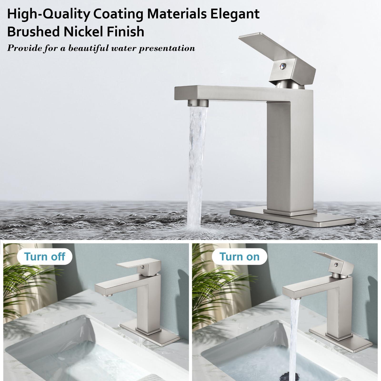 Midanya Bathroom Sink Faucet 1 Hole Single Handle Deck Mount Lavatory Bathroom Faucet Include Cover Plate Stainless Steel Commercial,with Pop Up Drain,Brushed Nickel - Image 5