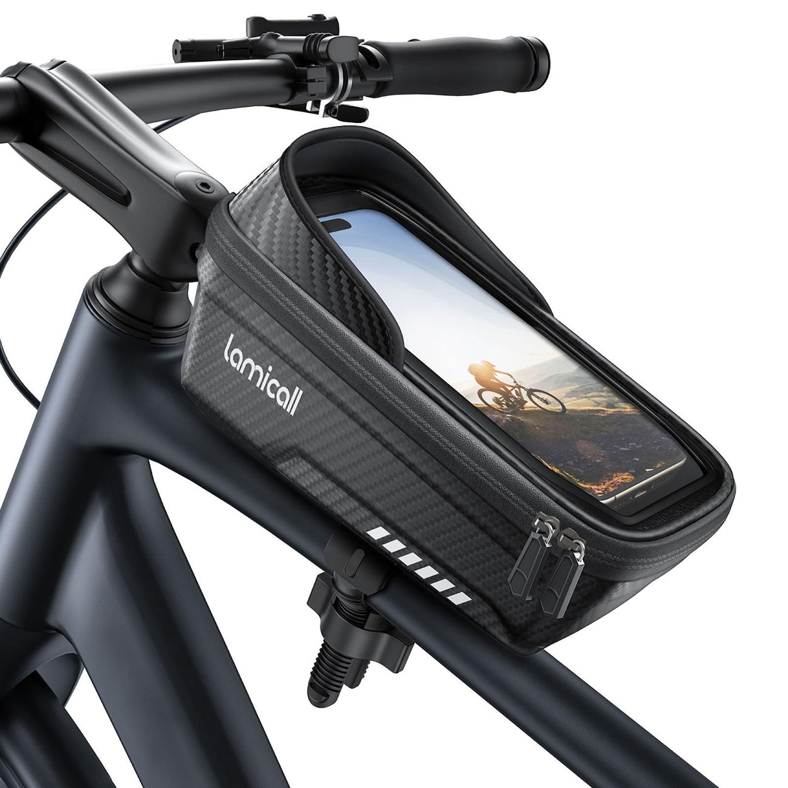 Lamicall Bike Frame Bag Waterproof - [1s Release] [2 in 1] Bike Phone Bag, Bike Phone Holder Mount, Bicycle Top Tube Bag, Cycling Pouch with Rain Cover, Bike Accessories for Phones Under 7"