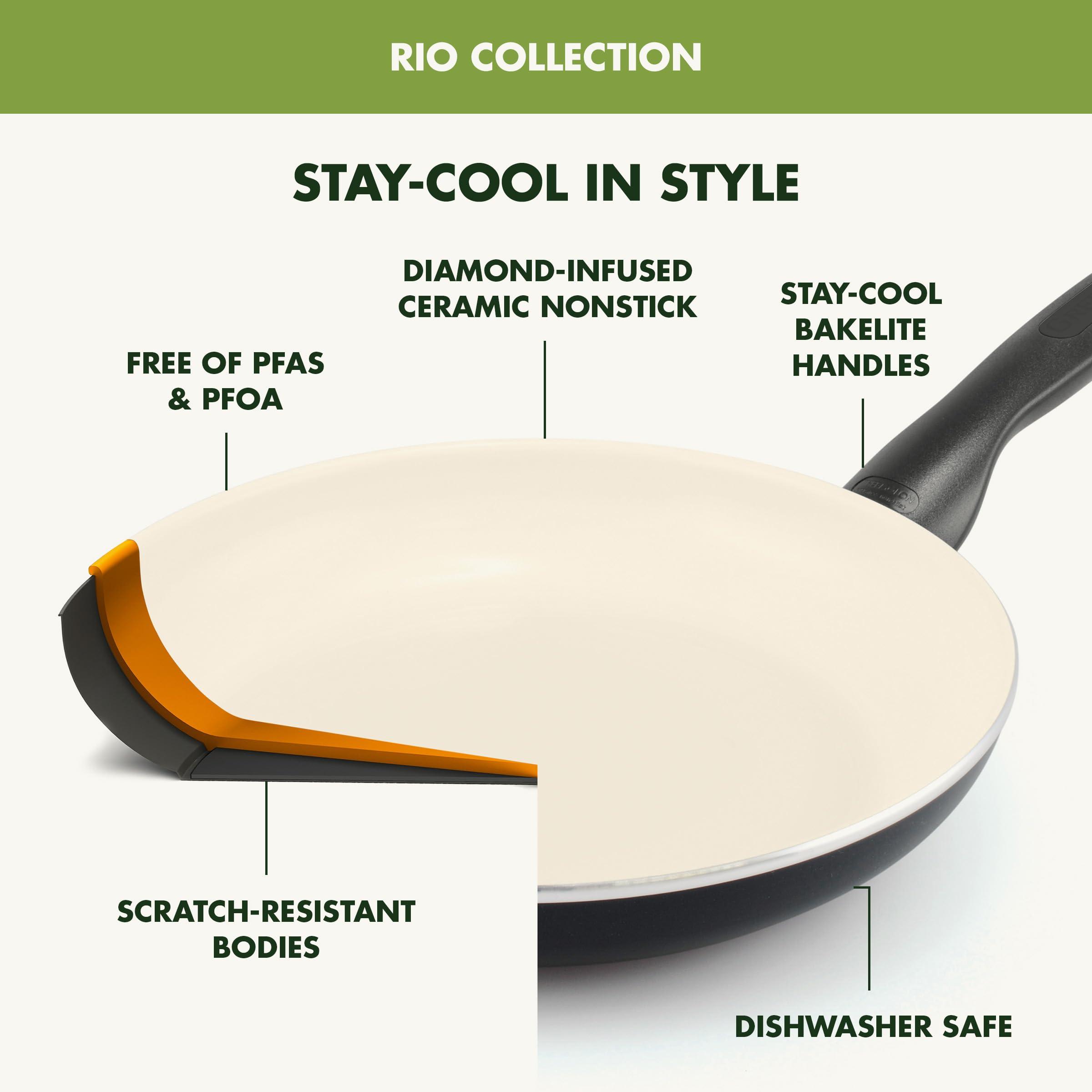 GreenPan Rio 11" Square Griddle Pan, Ceramic Nonstick Cookware, PFOA and PFAS-Free, Stay-Cool Bakelite Handle, Black - Image 4