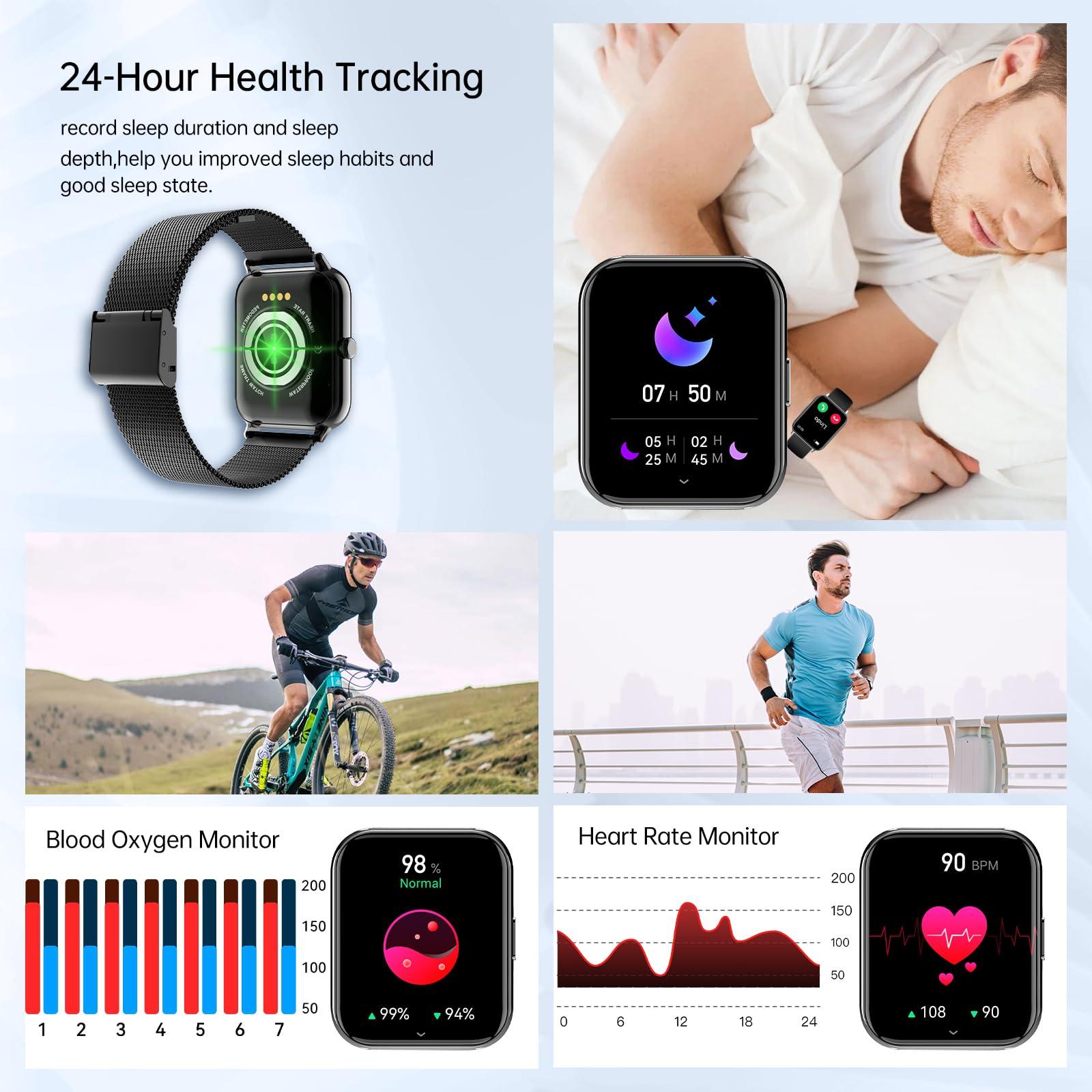 HXQHSTBG Smart Watches for Women Men(Answer/Dial Calls) 1.85" HD Fitness Step Tracker with Heart Rate Sleep Monitor, AI Voice Smart Watch IP68 Waterproof for Android/iOS, Black/2 Watch Straps - Image 6