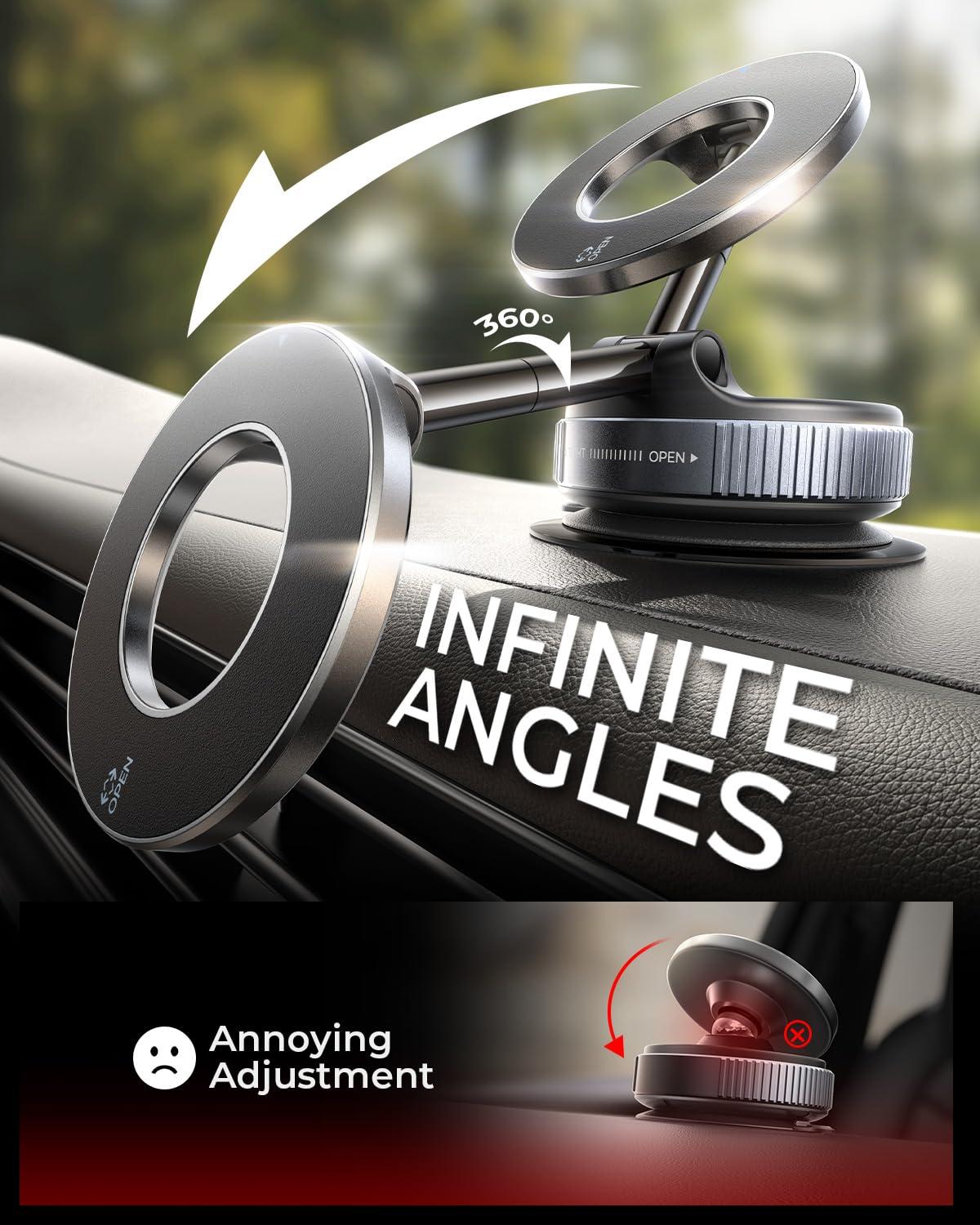 MRGLAS 2025 Upgraded Vacuum Magnetic Phone Holder for Your Car, 360° Adjustable Foldable Magsafe Suction Cup Phone Mount [89+LBS Suction & 2800gf Magnetic] Car Truck Accessories Gifts for Women Men - Image 4