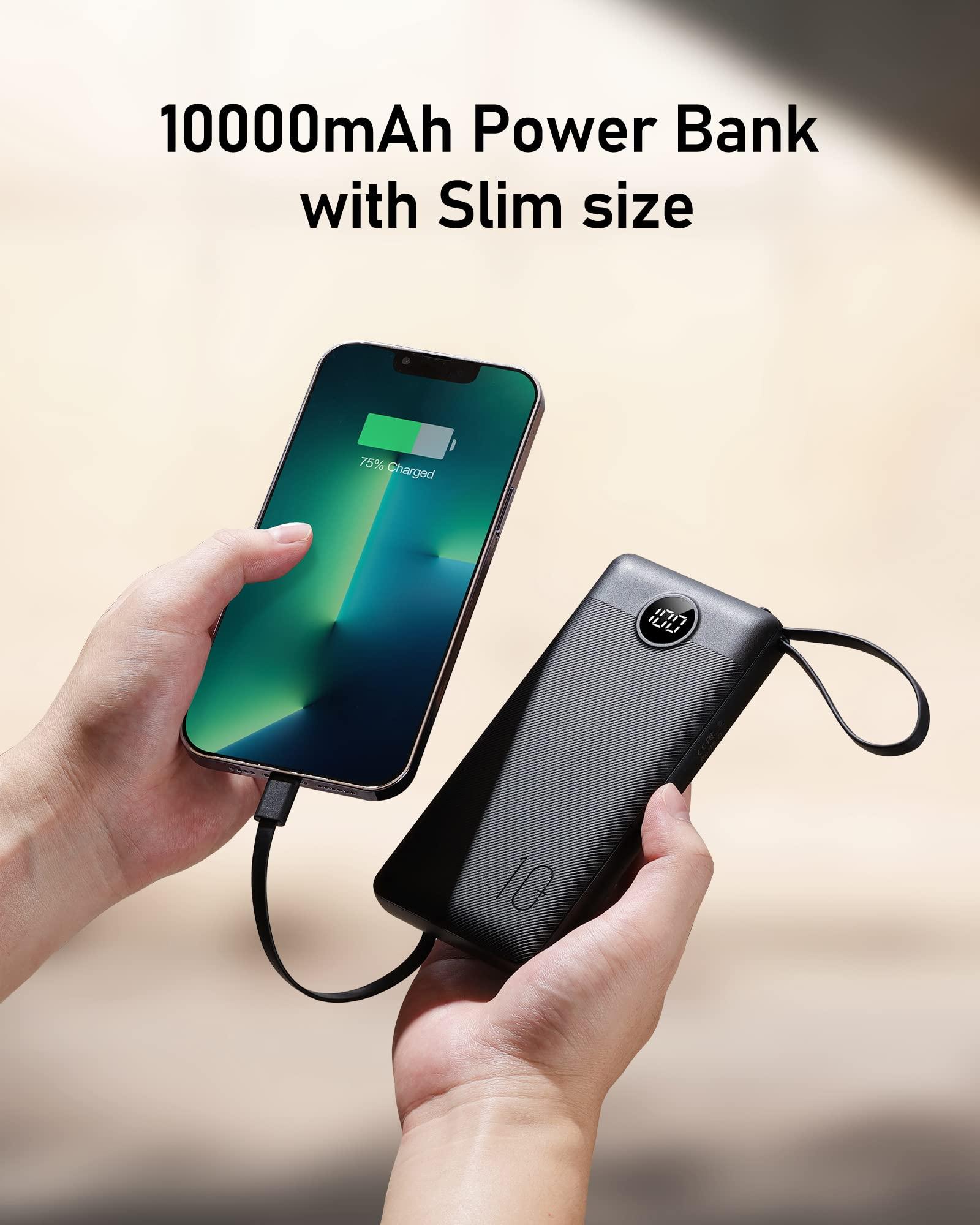 VEEKTOMX Portable Charger with Built-in Cables 10000mAh Power Bank for iPhone Slim Fast Charge USB C Battery Pack Travel Essentials Powerbank Compatible with iPhone, Samsung, Android, etc - Image 7