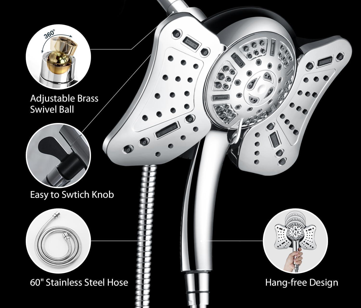 GRICH 2.5GPM Shower Head with Handheld Spray Combo: 2 in 1 Rainfall Shower Heads high pressure & Handheld Shower Head, 9 Spray Modes/Settings Detachable Shower Head with 60 Inch Hose - Image 6