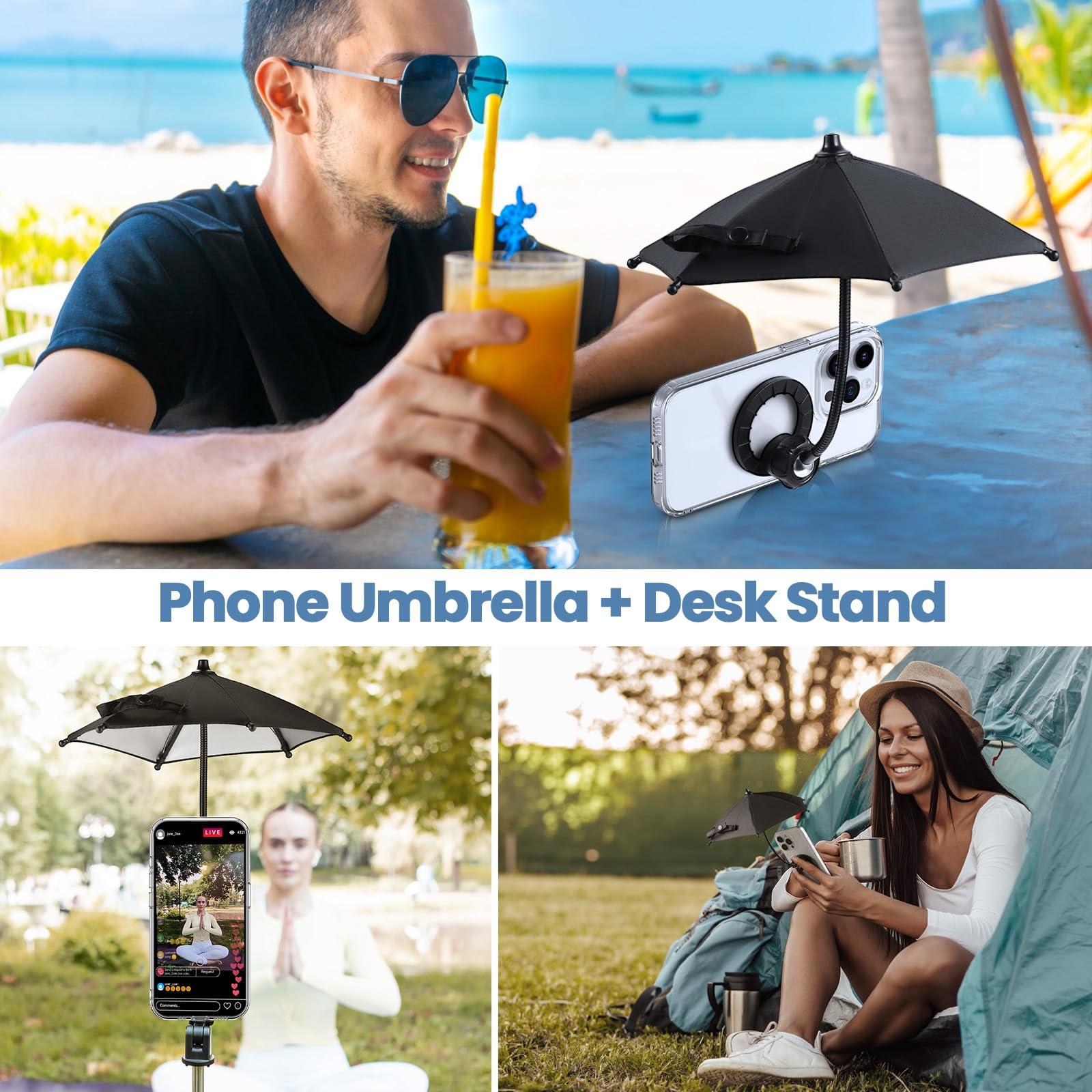 OUTXE Magnetic Phone Umbrella, Universal Mini Tanning Sun Shade Cover Compatible with Magsafe Cell iPhone/Android/iPad/Kindle (Black) - Image 5