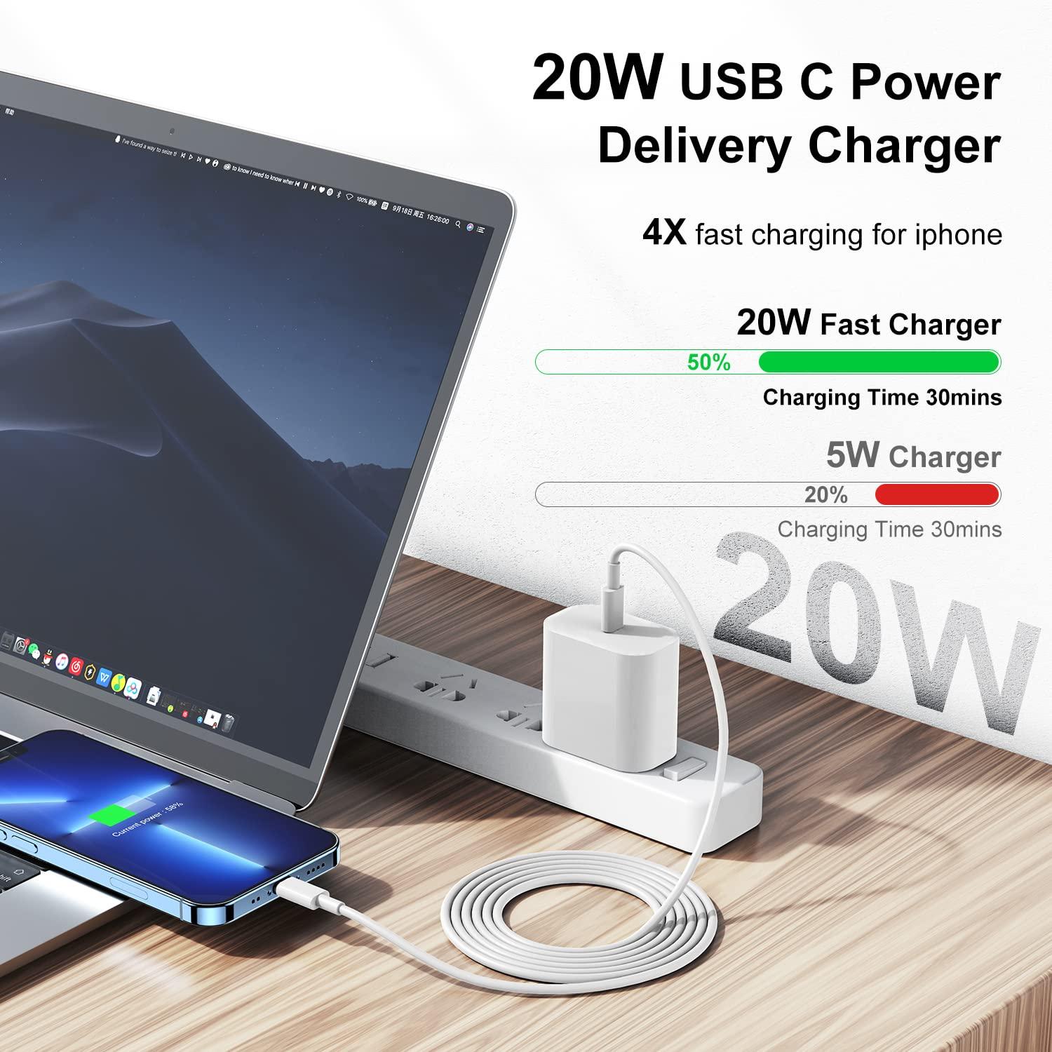 Fast Charger for iPhone Charger Fast Charging 6ft Lightning Cable,for iPhone 14 13 12 Pro Max Charger Fast Charging with 20w USB C Charger Block,Type C to Lightning Cord for iPhone 11 Pro Max/XS-White - Image 2