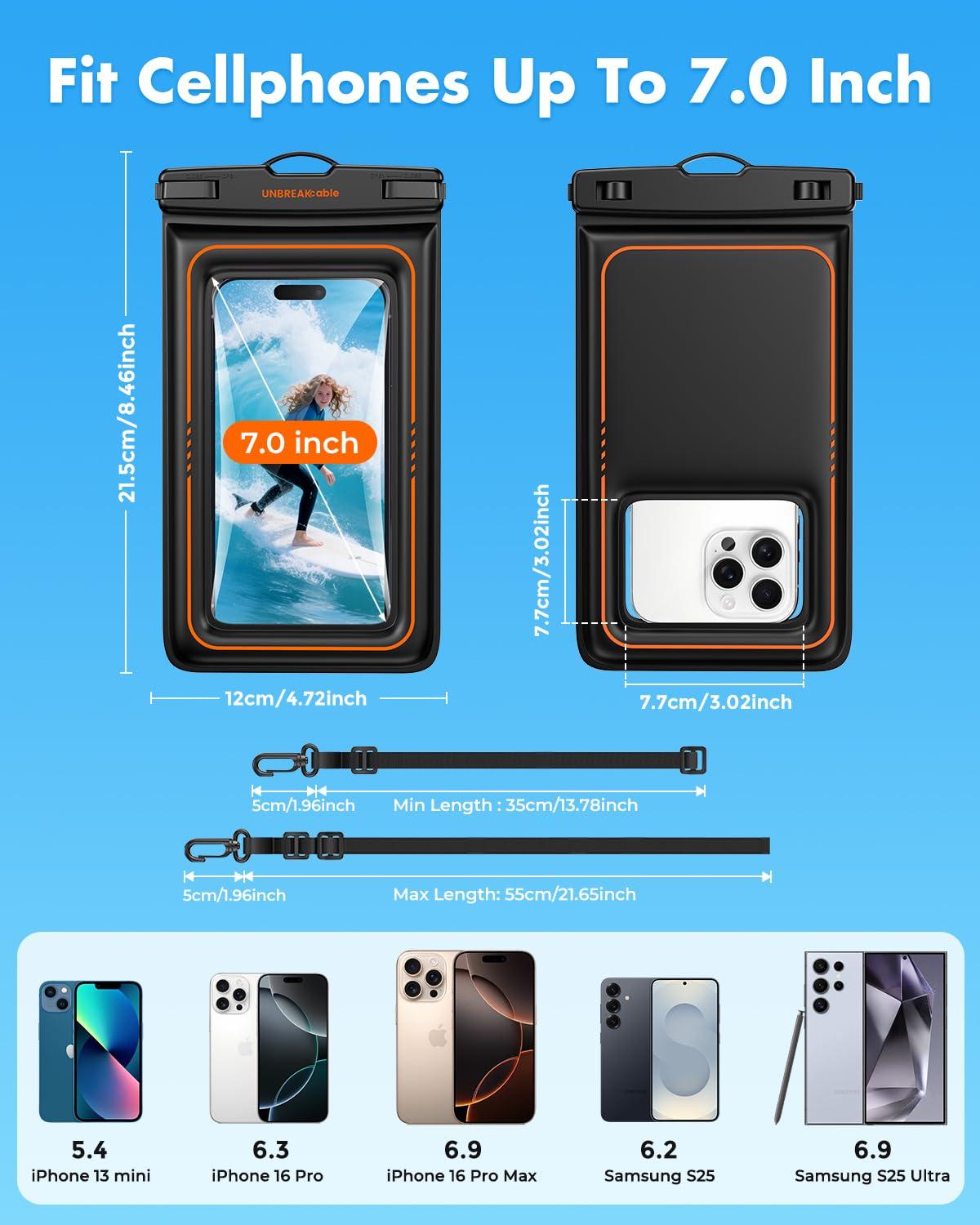 UNBREAKcable Floating Waterproof Phone Pouch 2 Pack, IPX8 Waterproof Phone Case Dry Bag Kayak/Beach/Cruise Travel Essentials, Water Proof Pouch for iPhone 16 15 Pro Max, Samsung S25 Ultra S24 S23-7" - Image 6