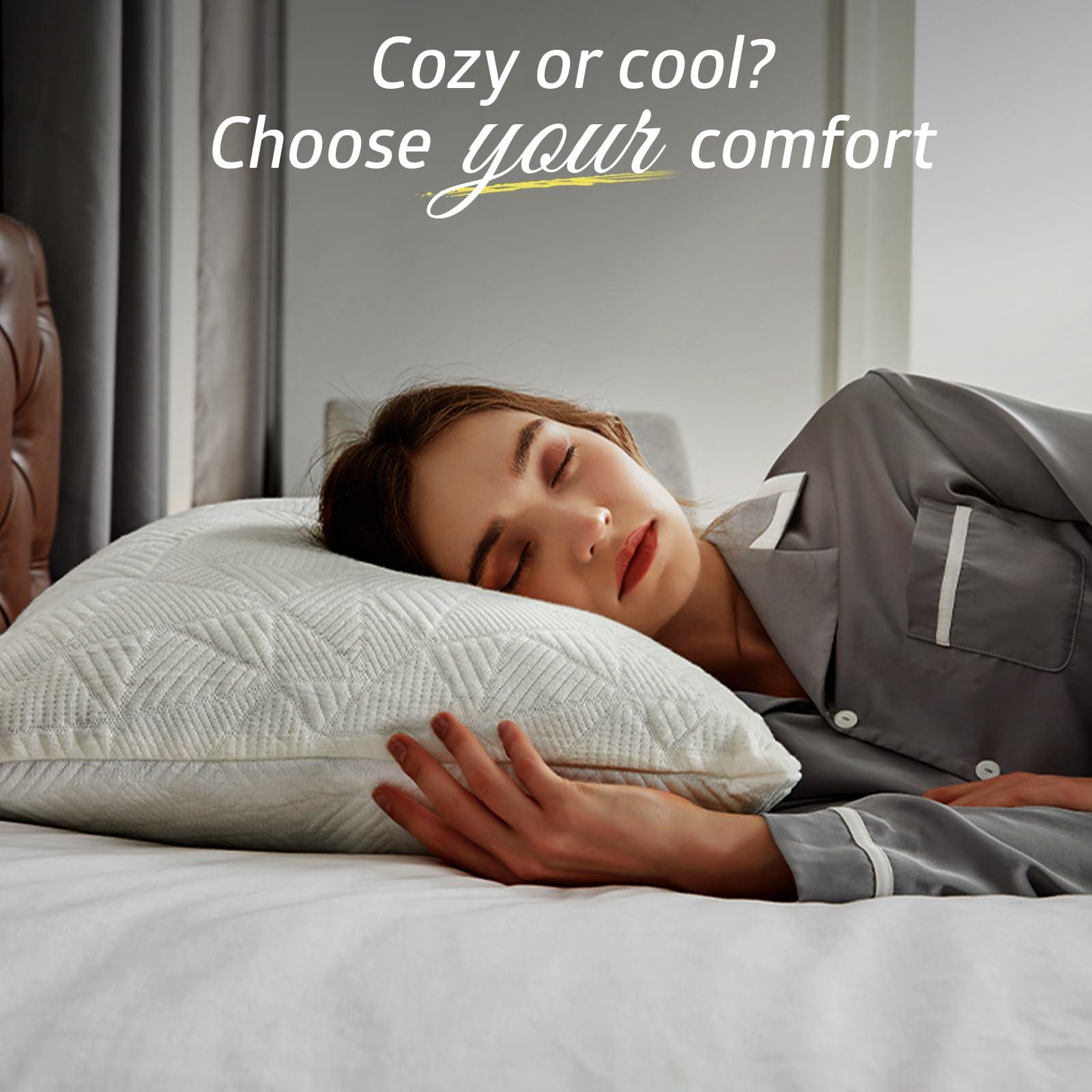 BETU Cooling Pillow Queen Size, Shredded Memory Foam Cool Pillow for Hot Sleepers, Adjustable Firm Soft Support Bed Pillows Perfect for Back Neck Pain and Side Sleeping with Pillow Case Cover, White - Image 6