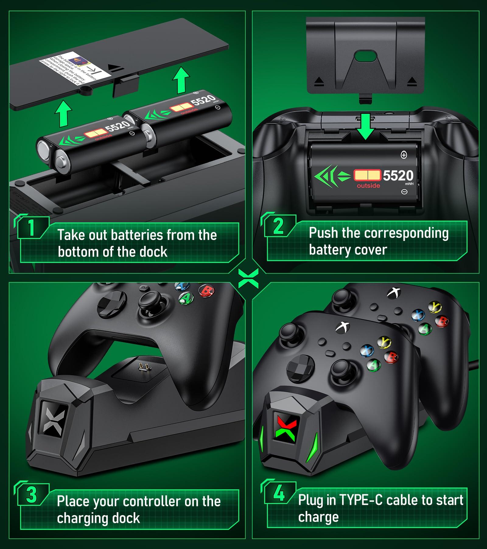 Upgraded Controller Charger Station with 2x5520mWh Rechargeable Battery Packs for Xbox One/Series X|S, Dual Charging Dock for Xbox One Battery Pack (Controller not Included) - Image 7