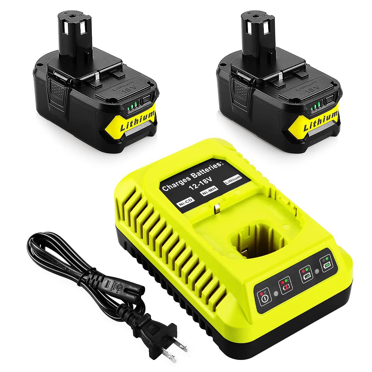 2Pack P108 18V 6.5A Replacement Ryobi 18V Batteries and Charger Kit, for ONE+ 18-Volt Lithium Battery P104 P105 P102 P103 P107 P108, with a P117 P118 Fast Charger for Ryobi Battery