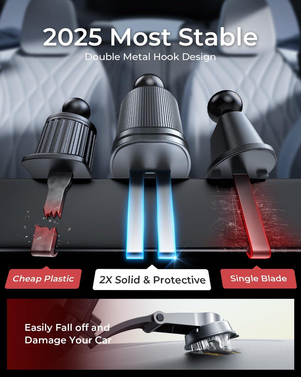 MRGLAS 2025 Upgraded Phone Holders for Your Car with New Metal Hook Clip, Handy Air Vent Cell Phone Car Mount [One Hand Operation], Universal Automobile Cradle for iPhone Android and All Smartphones - Image 2