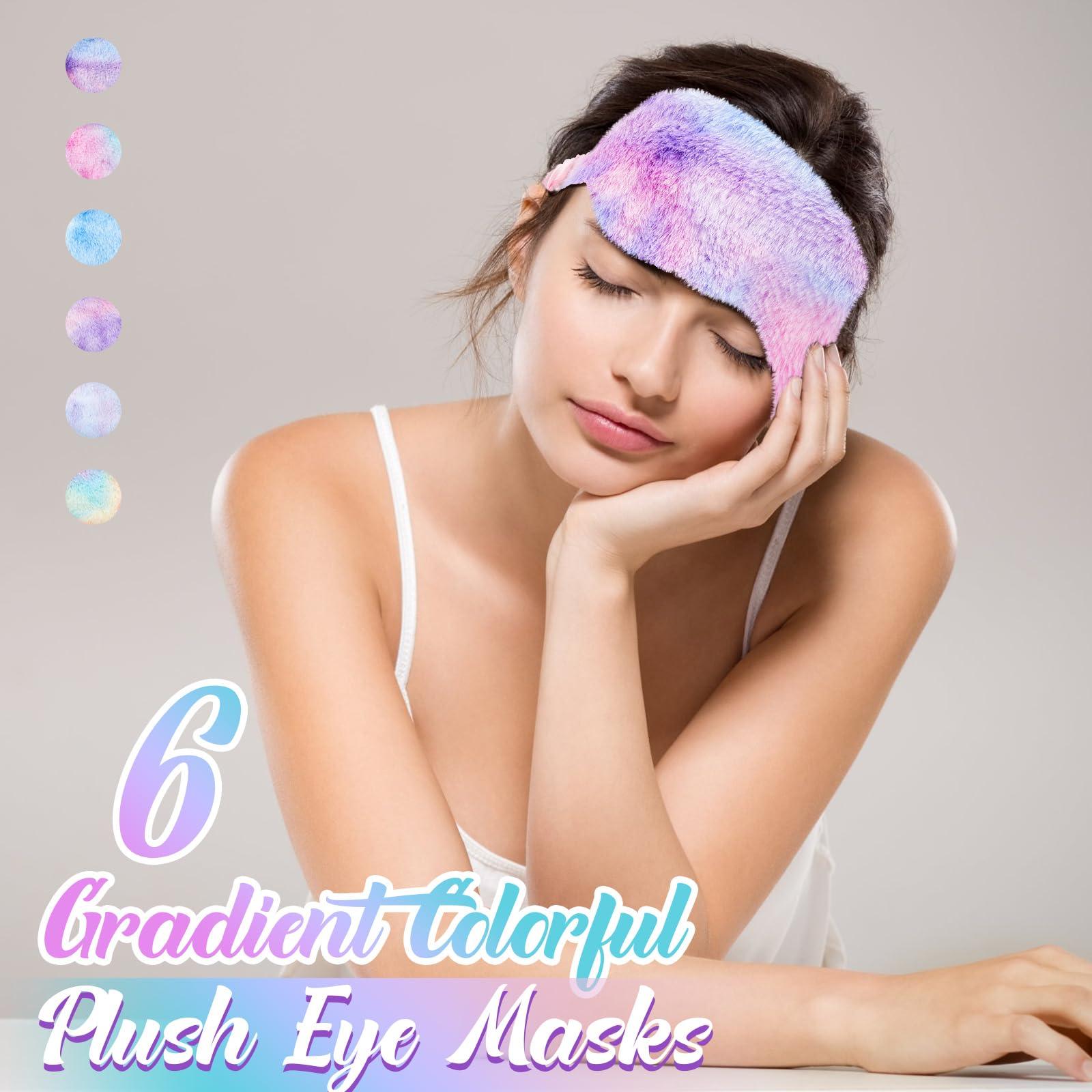 Cuffbow 6 Pcs Plush Sleep Eye Mask Silk Furry Eye Covers for Sleeping Cute Sleep Mask Fluffy Comfortable Sleeping Blindfold for Travel Sleepover Nap Party Supply Girls Women, Rainbow Color - Image 3