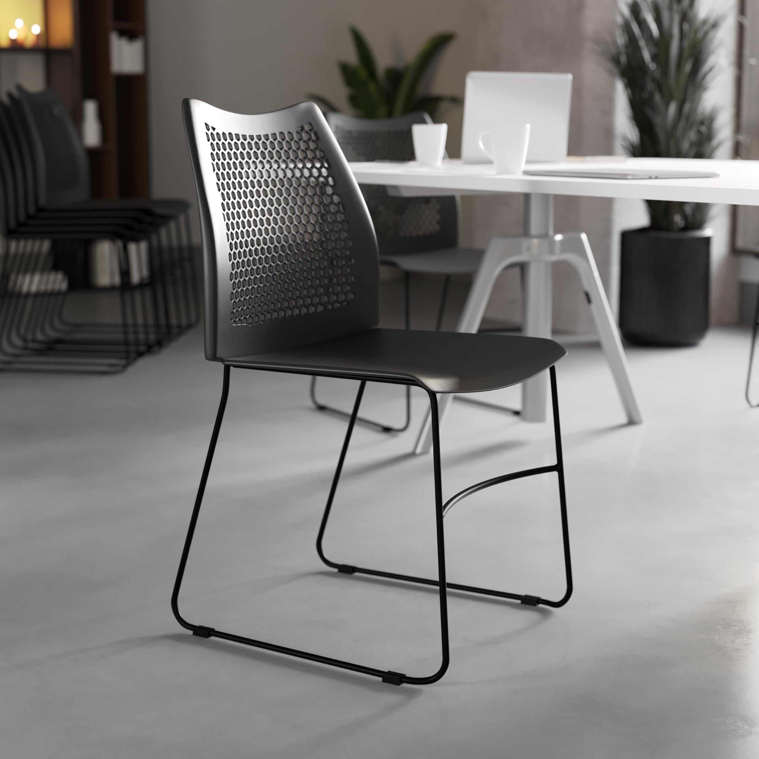 Flash Furniture Hercules Series Contoured Lobby Chairs with Air-Vent Honeycomb Backs, Ergonomic Stacking Chairs for Offices, Set of 5, Black - Image 2