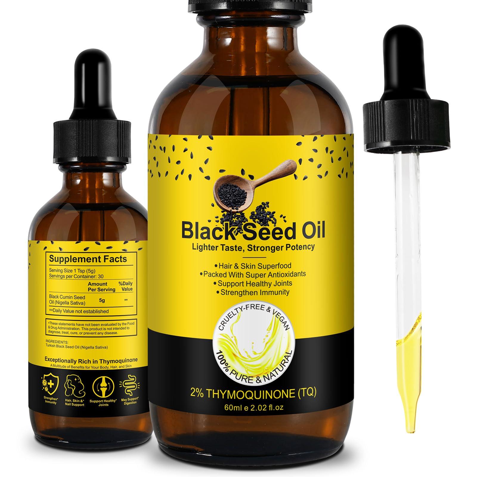 Black Seed Oil Organic Cold Pressed Black Seed Oil 100% Pure Natural Cumin Seed Oil Gluten Free Black Seed Oil Liquid for Hair Growth, Skin Cares
