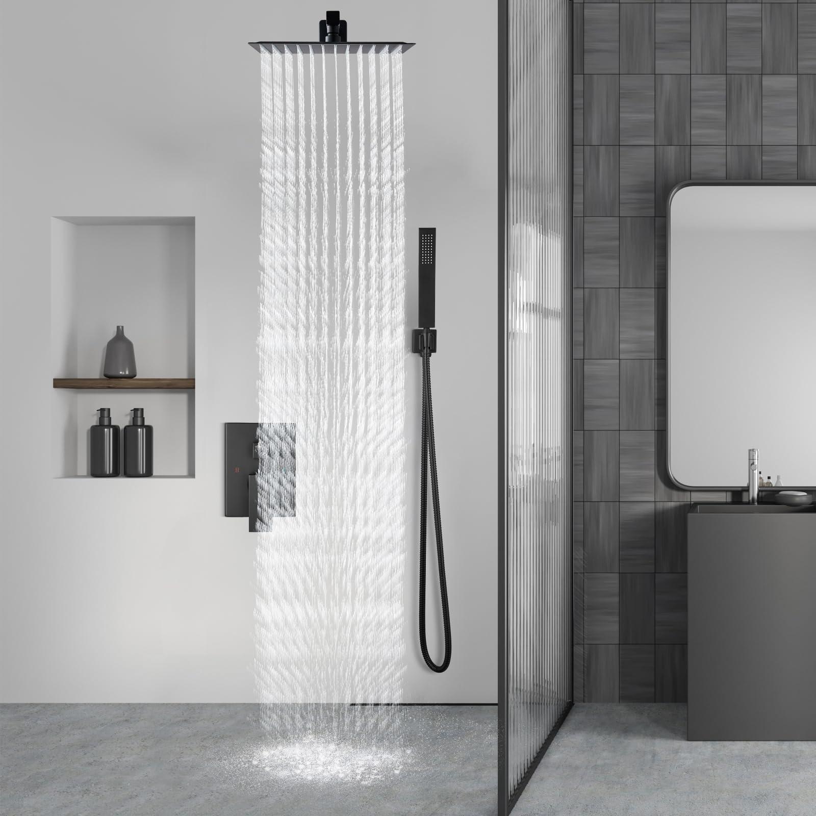 Aolemi Shower Faucet Set Rain Shower System with Handheld Spray Bathroom Shower Combo Rough-in Valve and Shower Trim Kit Included Matte Black 8 Inch Wall Mount Shower Head - Image 8
