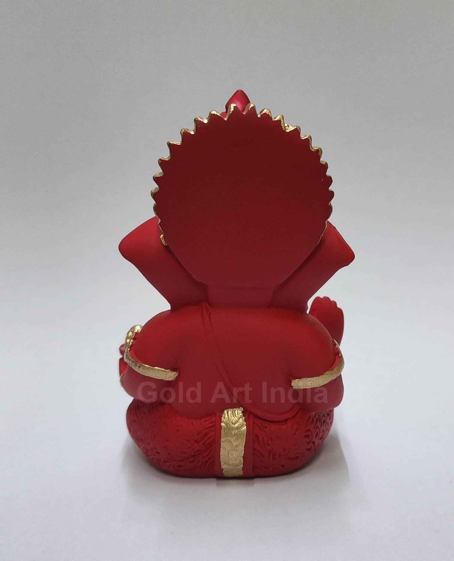 Gold Art India Mukut Ganesha Idol for Car Dashboard Maroon Red and Gold Small Ganesha Murti Ganpati Idol for Home Decor Puja Lord Ganesh Statue Gift for Office Desk Puja Room Figurine - Image 5