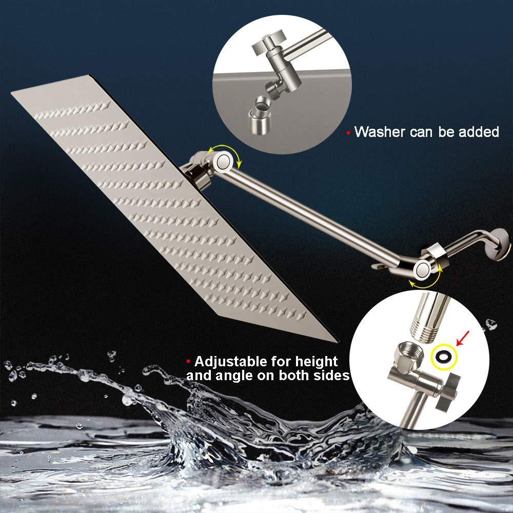 12 Inch Square Rain Showerhead with 11 Inch Adjustable Extension Arm,Large Stainless Steel High Pressure Shower Head,Ultra Thin Rainfall Bath Shower with Easy to Clean and Install-Brushed Nickel - Image 5