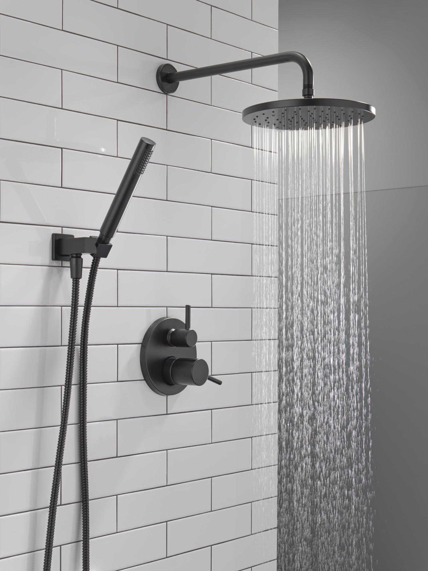Delta Faucet Modern Raincan 2-Setting Shower Round System Including Rain Shower Head and Handheld Spray Black, Rainfall Shower System Brushed Black, Shower Valve Trim Kit, Matte Black 342702-BL - Image 2