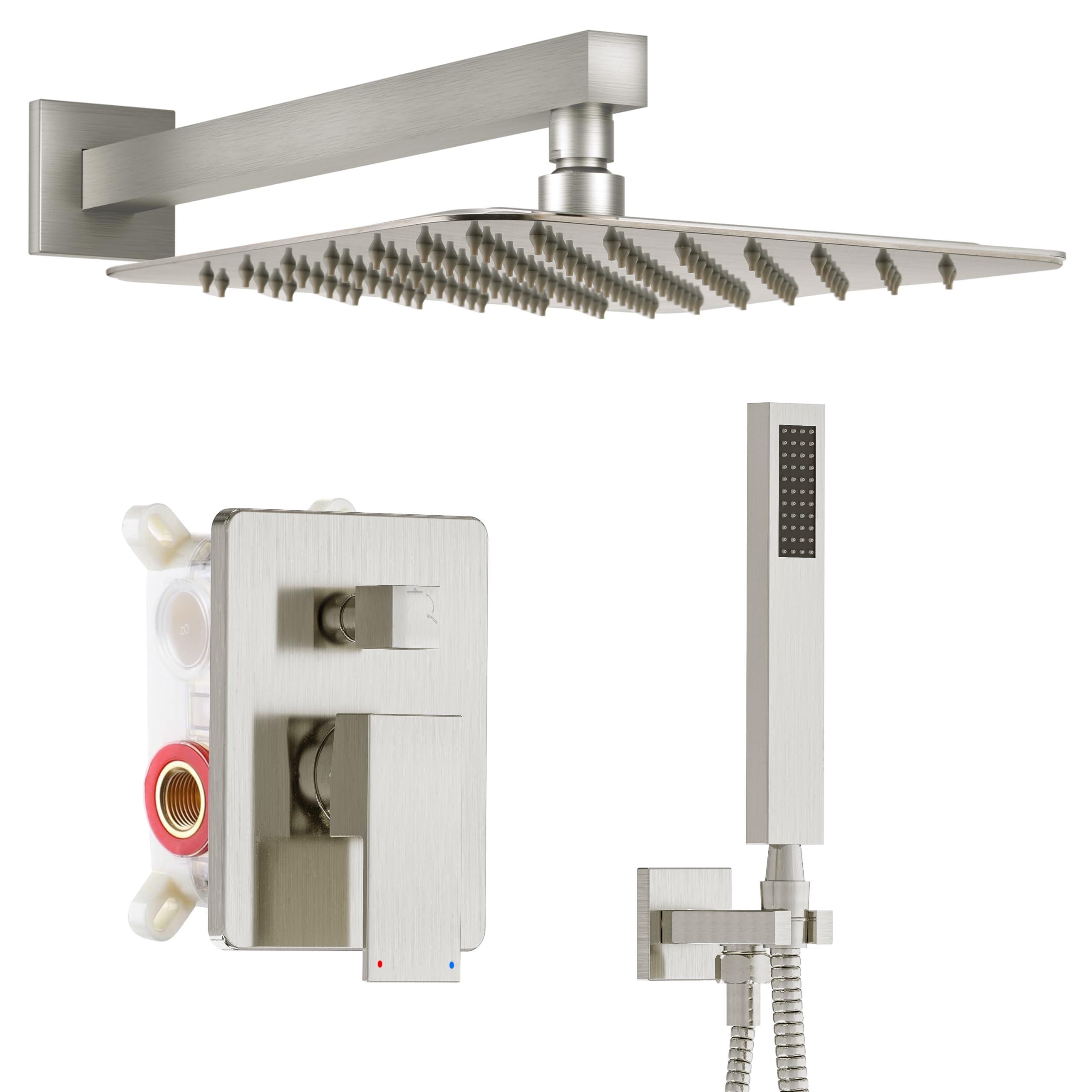 Alesco Shower System, Brushed Nickel Shower Faucet Set with 10-Inch High-Pressure Rainfall Showerheads and Handheld Spray combo, Showerfixture Include Valve and Trim Kit, Brushed Nickel