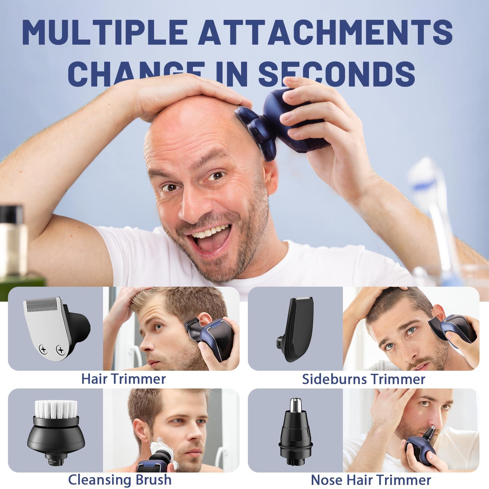 Head Shaver 7D, Wyklaus Upgrade Head Shavers for Bald Men, Head Electric Razor with Nose Hair Trimmer, IPX6 Waterproof Wet/Dry Mens Grooming Kit, Anti-Pinch, LED Display, USB Rechargeable - Image 5