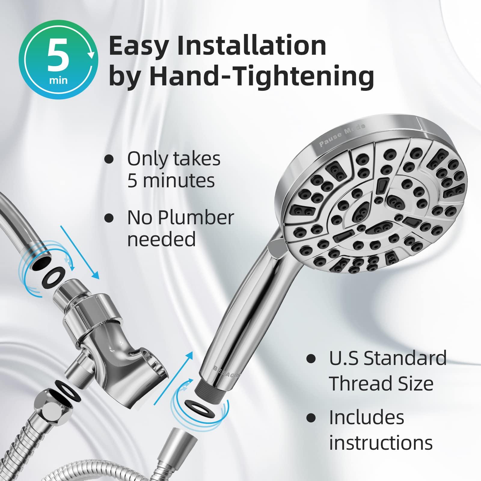 BESAQUO Shower Head,10 Functions High Pressure shower head with handheld, Built-in Pause Mode & 2 Power Wash, Non-Clogging Nozzles High Flow Hand Held Shower Head, Leakproof 6.5ft Hose&Metal Bracket - Image 6
