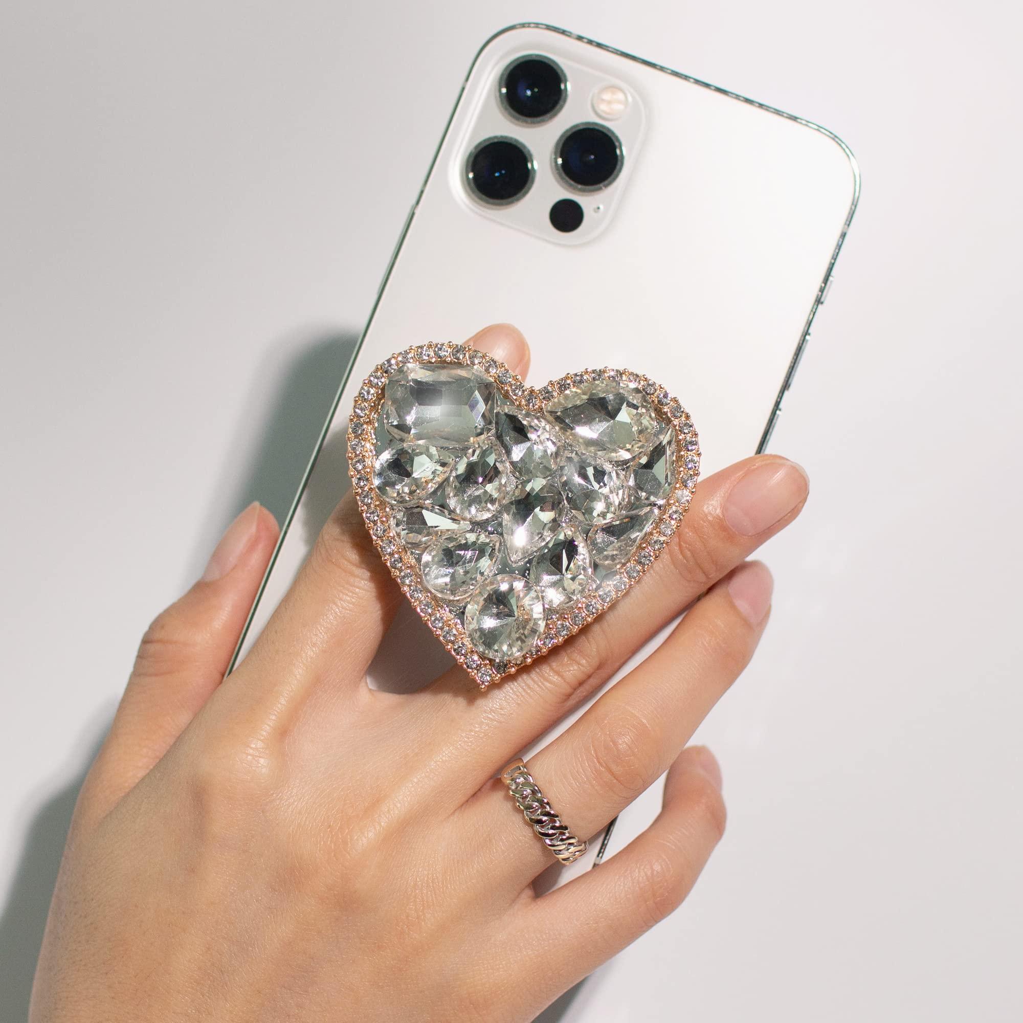 OnTheGrip Cute Cubic Diamond Heart Shape Design Collapsible Expandible Mobile Phone Grip Stand Holder for Smartphone Tablet Cell Phone Accessory (Gold Big) - Image 2
