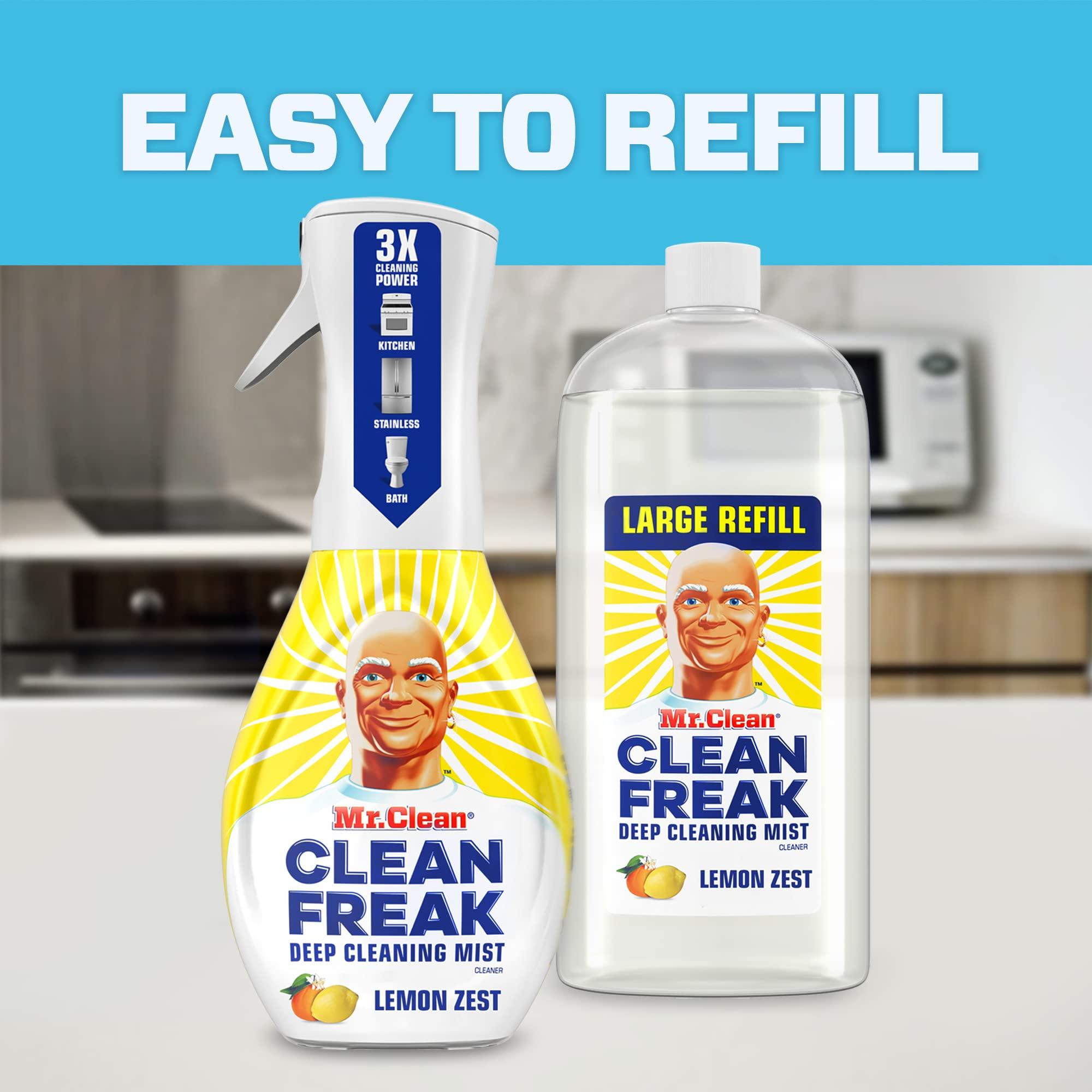 Mr. Clean All Purpose Cleaner, Clean Freak Mist Cleaning Kit for Bathroom & Kitchen Cleaner, Lemon Scent, Includes 1 Spray Bottle (16 oz) and 1 Large Refill (30.9 oz) - Image 4