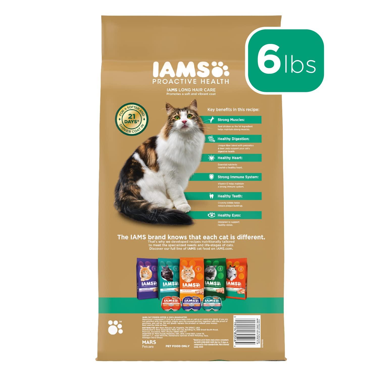 IAMS Proactive Health Long Hair Care Adult Dry Cat Food with Real Chicken & Salmon, 6 lb. Bag - Image 2