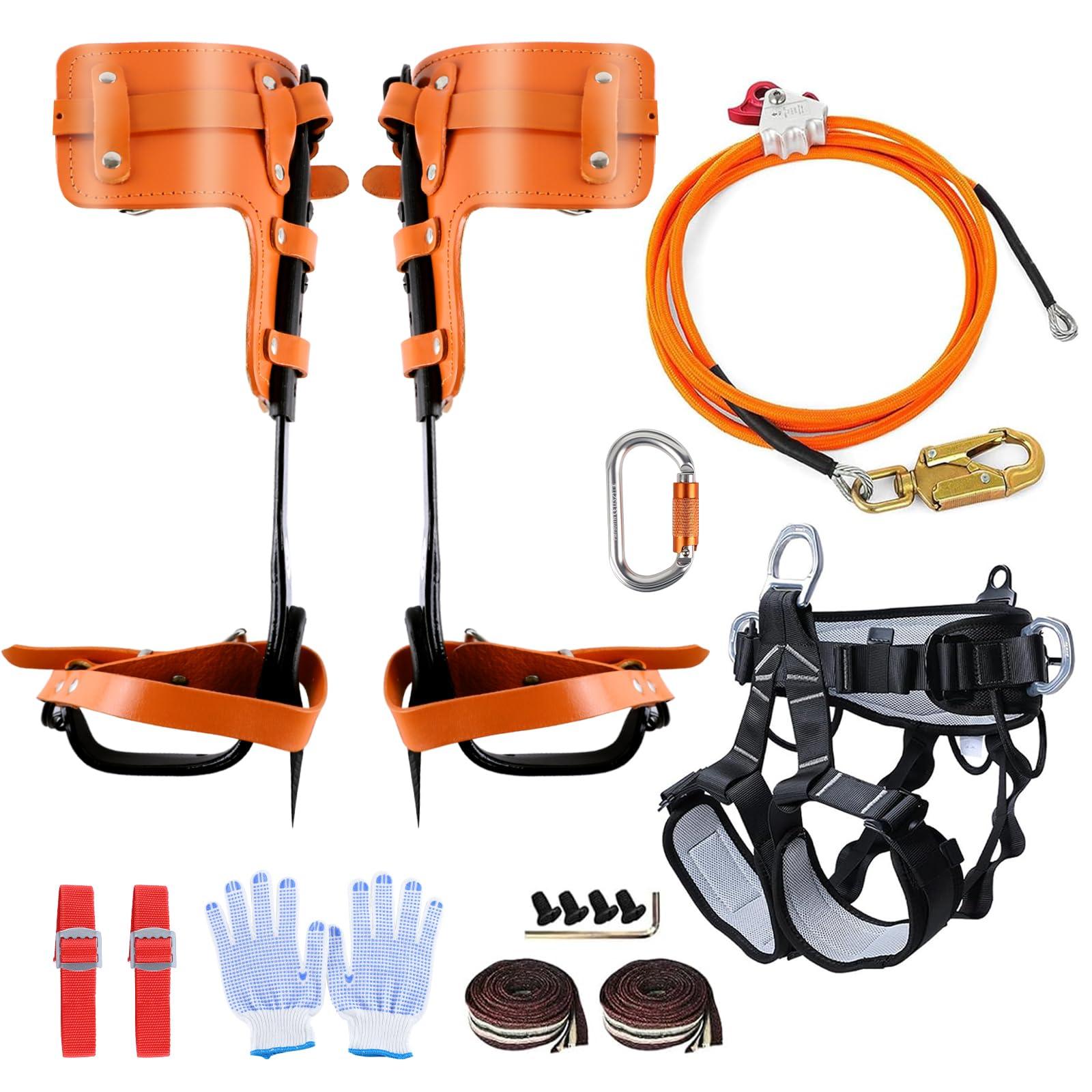 XISEZIUO Tree Climbing Spikes Kit, Tree Climbing Gear, Full Rock Climbing Kit for Tree Work, Arborist Tree Climbing Equipment, Adjustable Climbing Straps