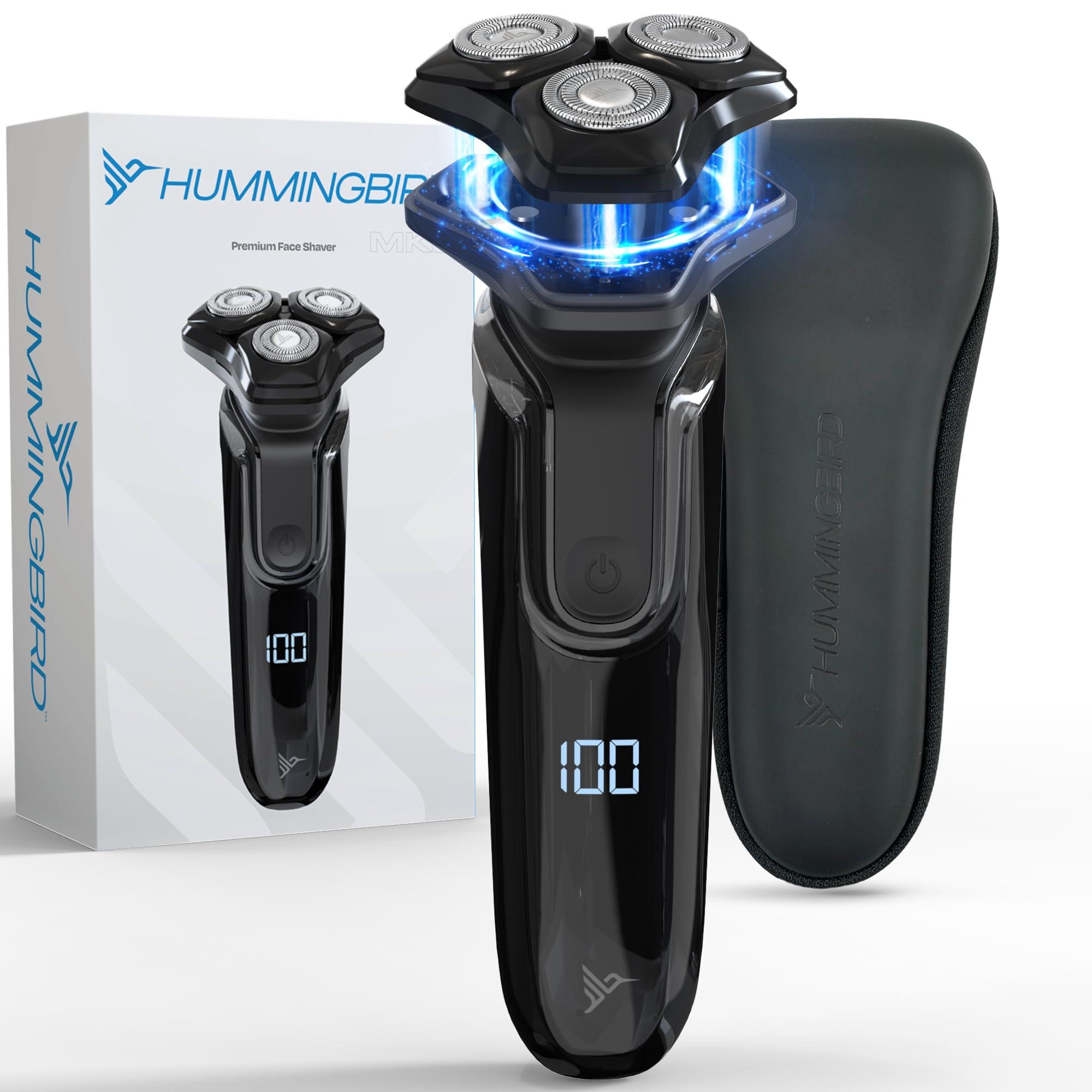 HUMMINGBIRD MK8 Premium Rotary Face Shaver, Rechargeable Wet & Dry Electric Shaver with Pop-up Trimmer, Electric Razor for Men, Waterproof, Cordless USB-C Rechargeable, LED Display, Travel Case