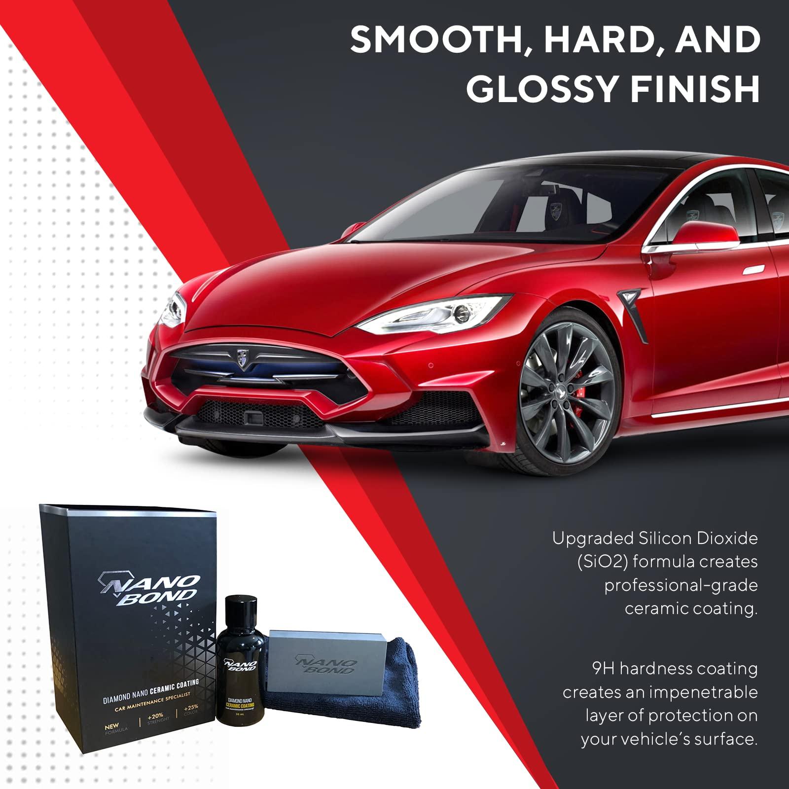 Nano Bond Ceramic Coating 9H PRO, Car, Plastic, Glass, and Wheel Exterior Care Product kit, Hydrophobic, Long Lasting Professional Care, High Gloss Paint Shine, Automotive Polishing with Sio2, 30ML - Image 2