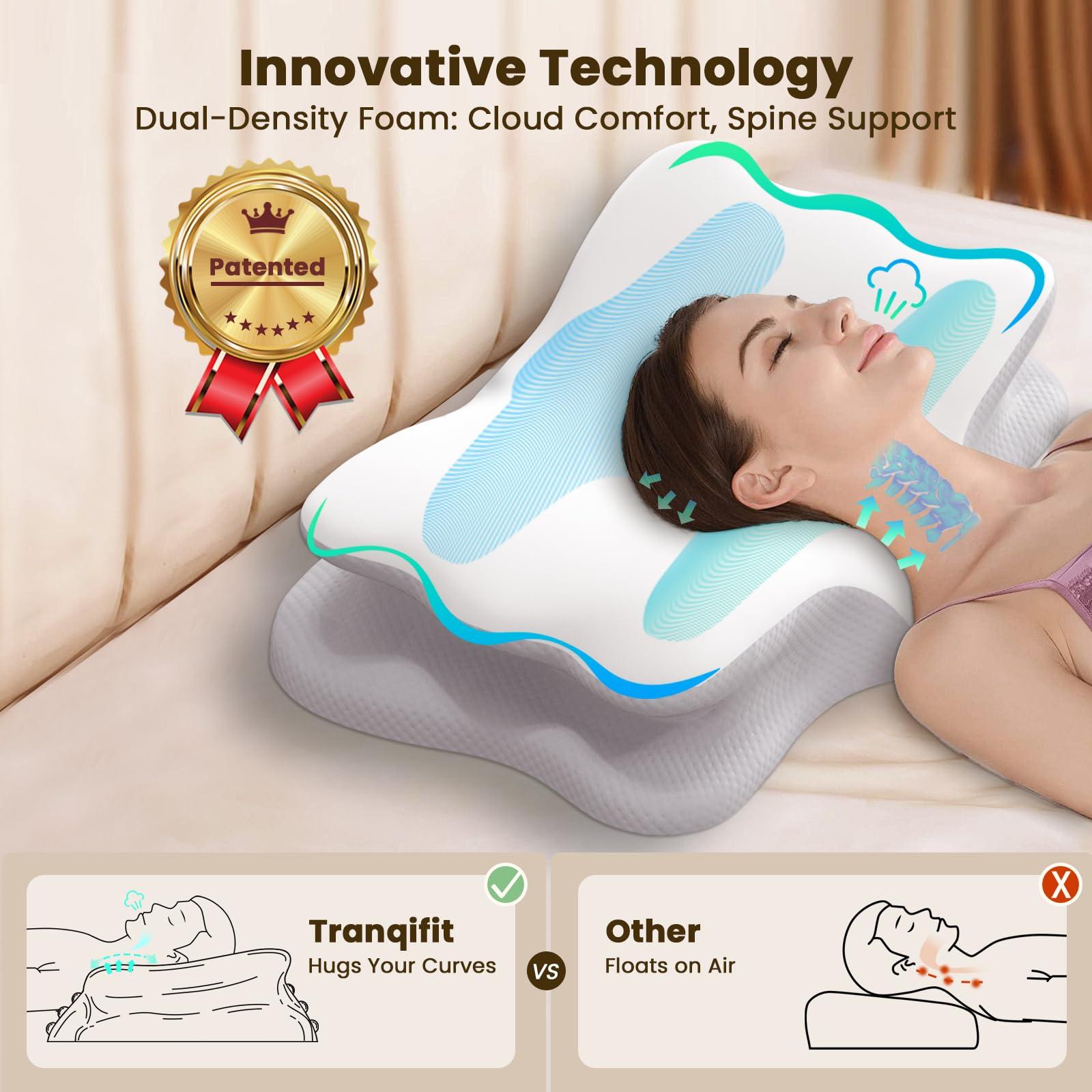 Tranqifit Cervical Pillow for Neck Pain Relief, Memory Foam Pillows for Sleeping, Ergonomic Orthopedic Pillow with Cooling Pillowcase, Contour Neck Support Pillow for Side, Back and Stomach Sleepers - Image 2