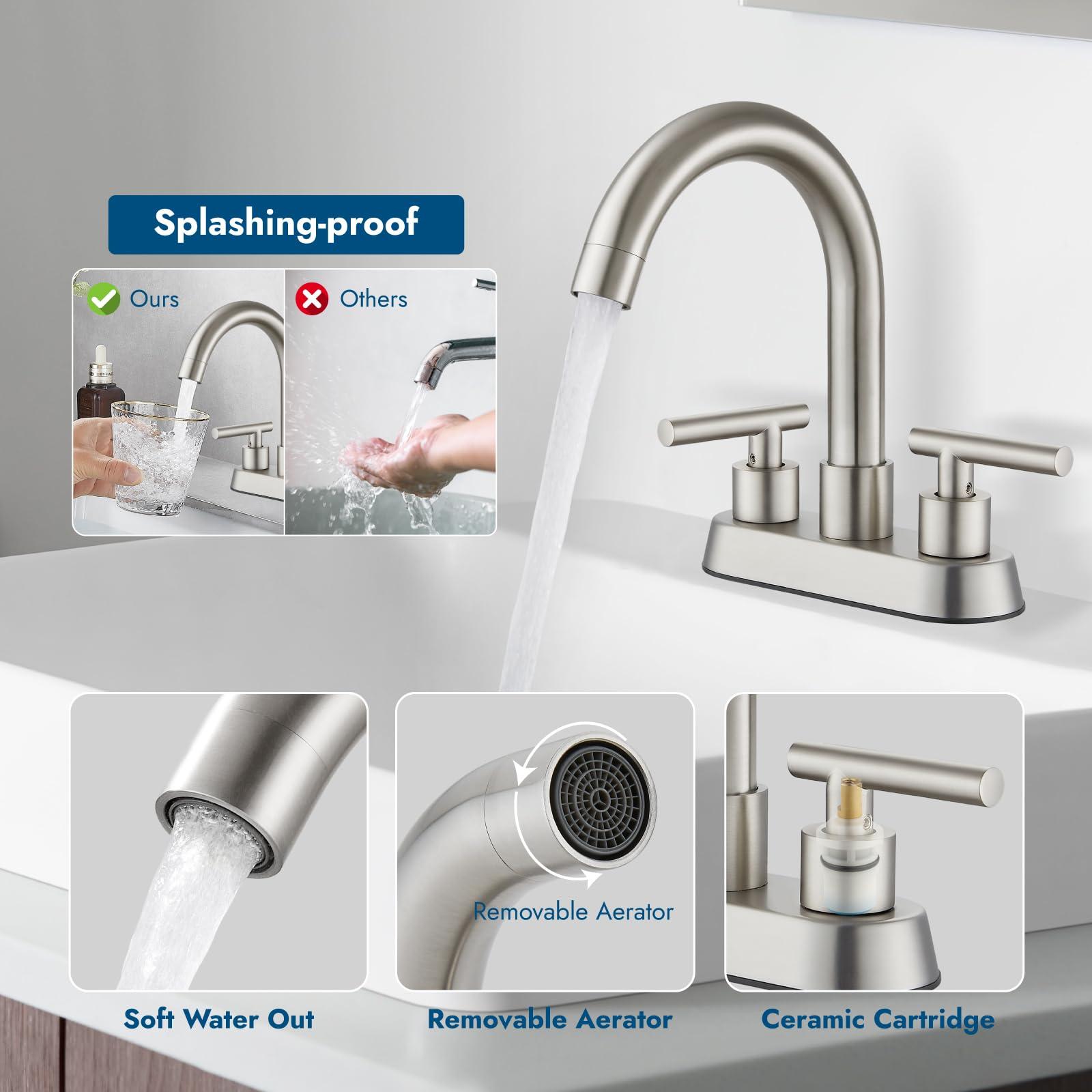 Cinwiny 4 Inch Centerset Bathroom Sink Faucet Double Handles Bathroom Vanity Faucets 360 Degree Swivel Spout Deck Mount Mixer Tap with Pop-up Drain,Brushed Nickel - Image 8