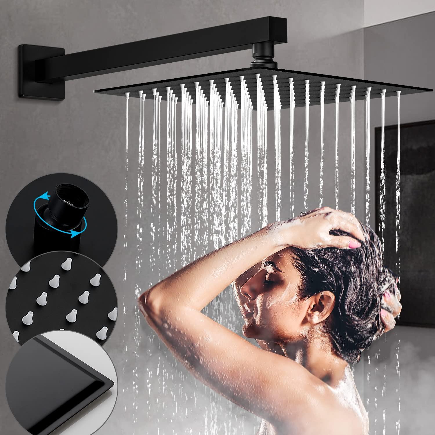 Qomolangma 10 inch Rain Shower System, Black Shower Faucet Set with Pressure Balance Valve, Wall Mounted 2-Functions Bathroom Shower Systems with Rain Shower and Handheld Spray Shower Trim Included - Image 4