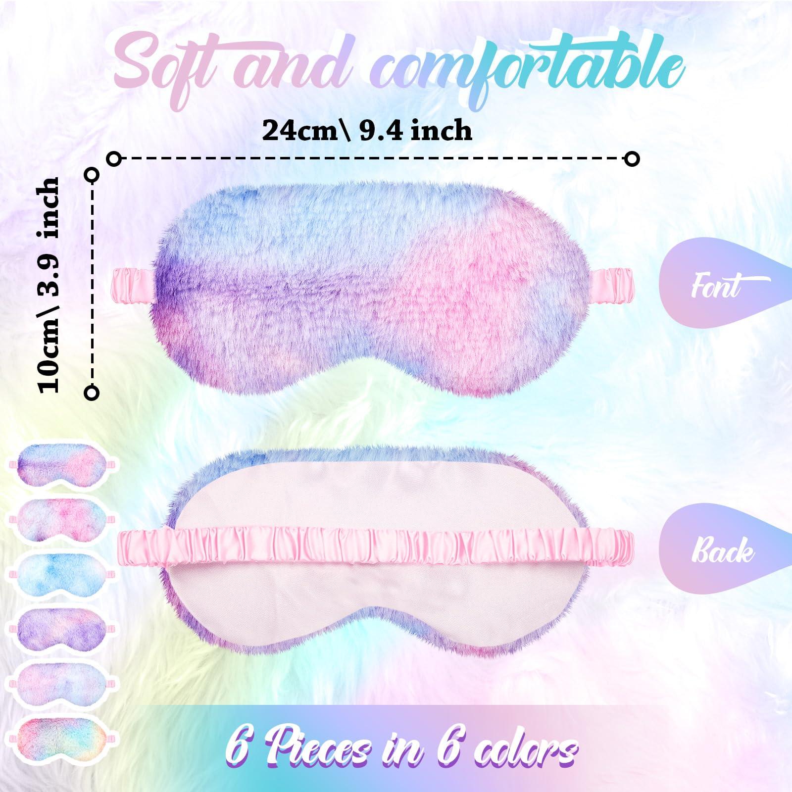 Cuffbow 6 Pcs Plush Sleep Eye Mask Silk Furry Eye Covers for Sleeping Cute Sleep Mask Fluffy Comfortable Sleeping Blindfold for Travel Sleepover Nap Party Supply Girls Women, Rainbow Color - Image 2