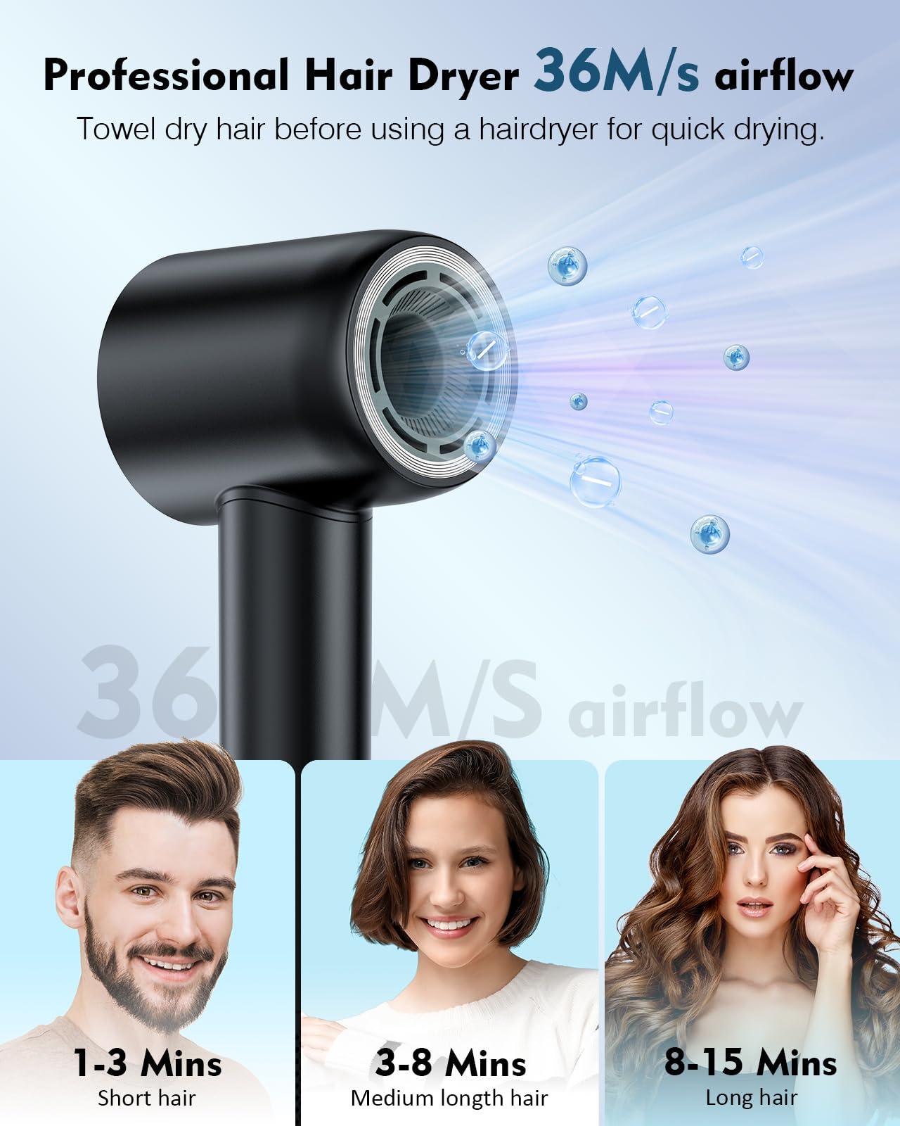 Hair Dryer,160000 RPM High Speed Blow Dryer with 200 Million Negative Ionic, Low Noise Thermo-Control Professional Hair Dryer with Diffuser and Nozzle,Portable Hair Blow Dryer for Home Travel - Image 5