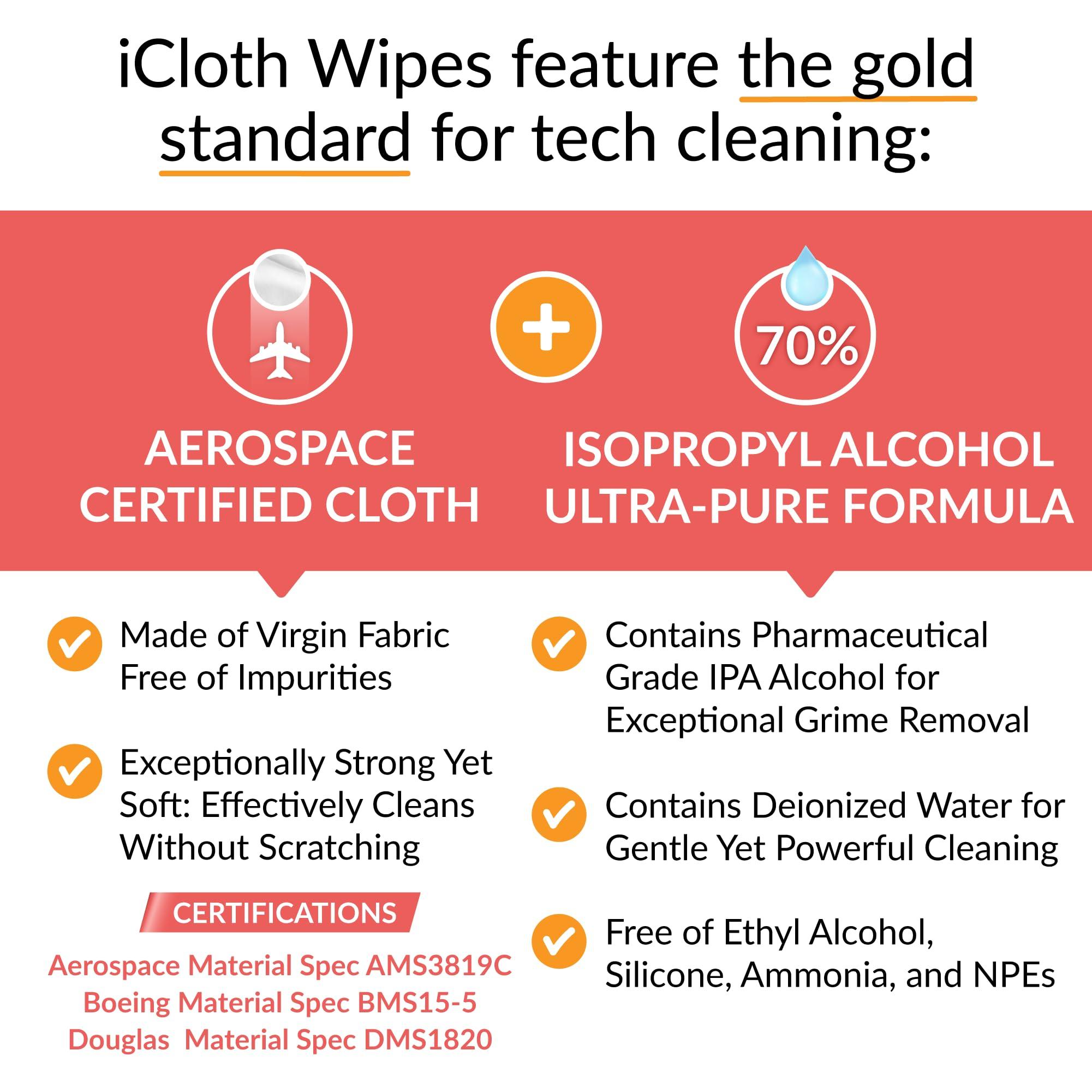 iCloth 70% Isopropyl Alcohol Large Screen and Electronics Wipes, Lint-Free, Streak-Free, Fast-Drying, Removes Dust and Fingerprints (50 Wipes) - Image 8