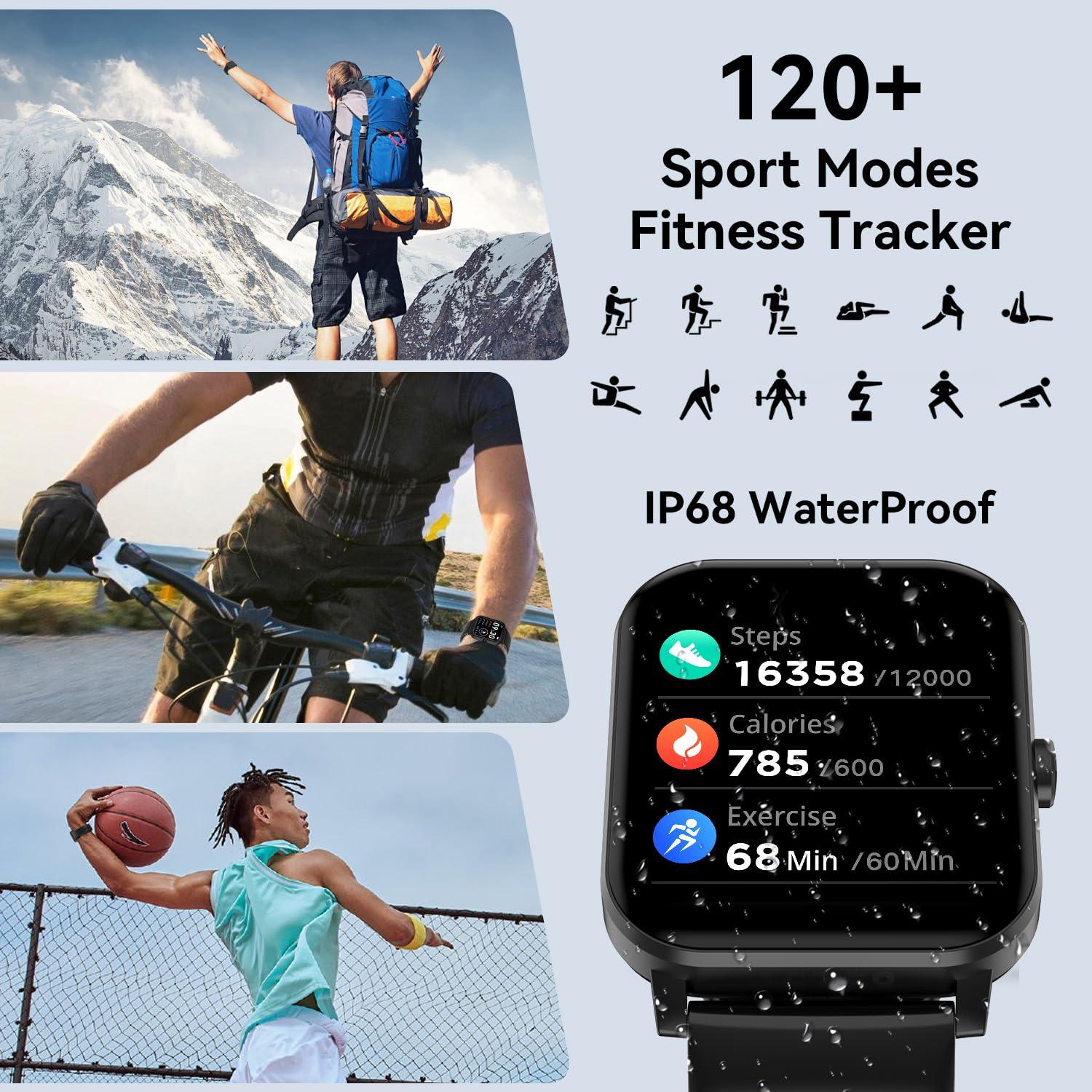 Smart Watch, 1.85" Smartwatch for Men Women (Answer/Make Call), Heart Rate, Sleep Monitor, Pedometer, 120+ Sport Modes Activity Tracker, IP68 Waterproof Fitness Watch for Android iOS (Black) - Image 4