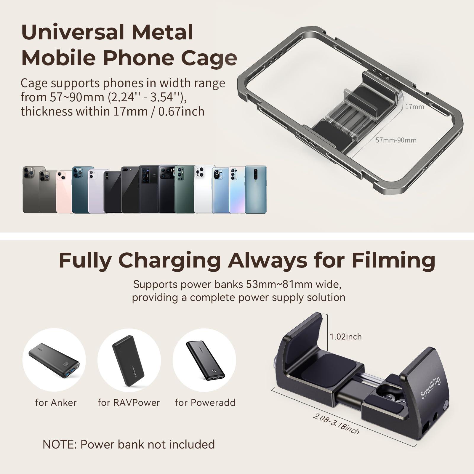 SmallRig Universal Phone Video Rig Kit for iPhone, Smartphone and Cameras, Phone Stabilizer Rig w/Tripod Microphone LED Light Side Handle Power Bank Holderm, for Vlogging & Live Streaming - Image 3