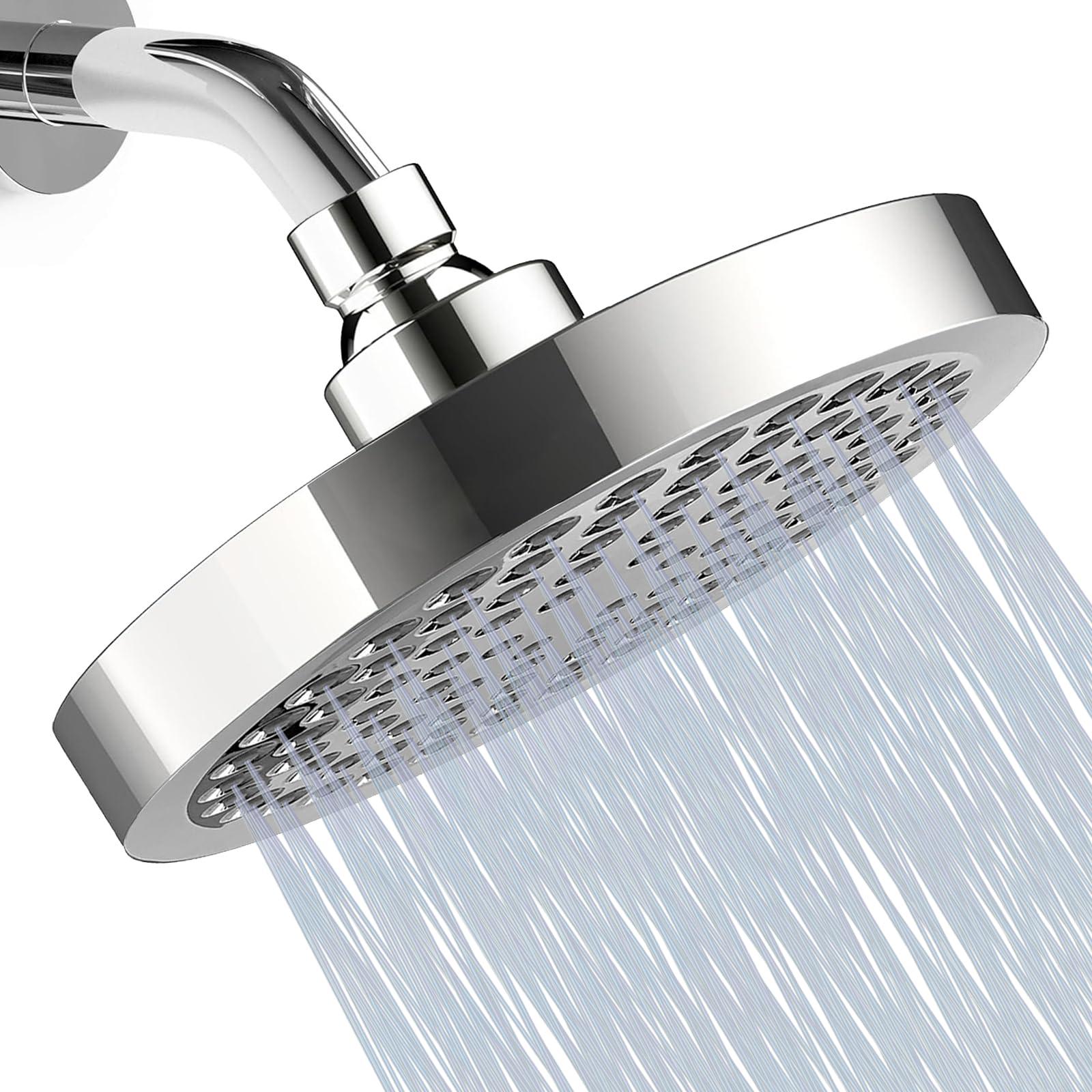 Katezon Shower Head High Pressure Rain, Luxury Showerhead with Chrome Plated Finish, Adjustable Replacement for Your Bathroom Shower Heads, Anti-Clogging Silicone Nozzles(6 Inch)