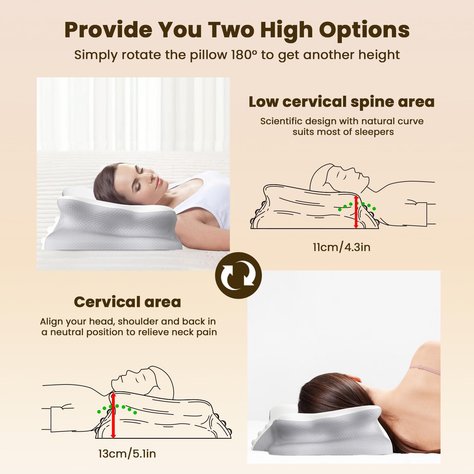 Tranqifit Cervical Pillow for Neck Pain Relief, Memory Foam Pillows for Sleeping, Ergonomic Orthopedic Pillow with Cooling Pillowcase, Contour Neck Support Pillow for Side, Back and Stomach Sleepers - Image 5