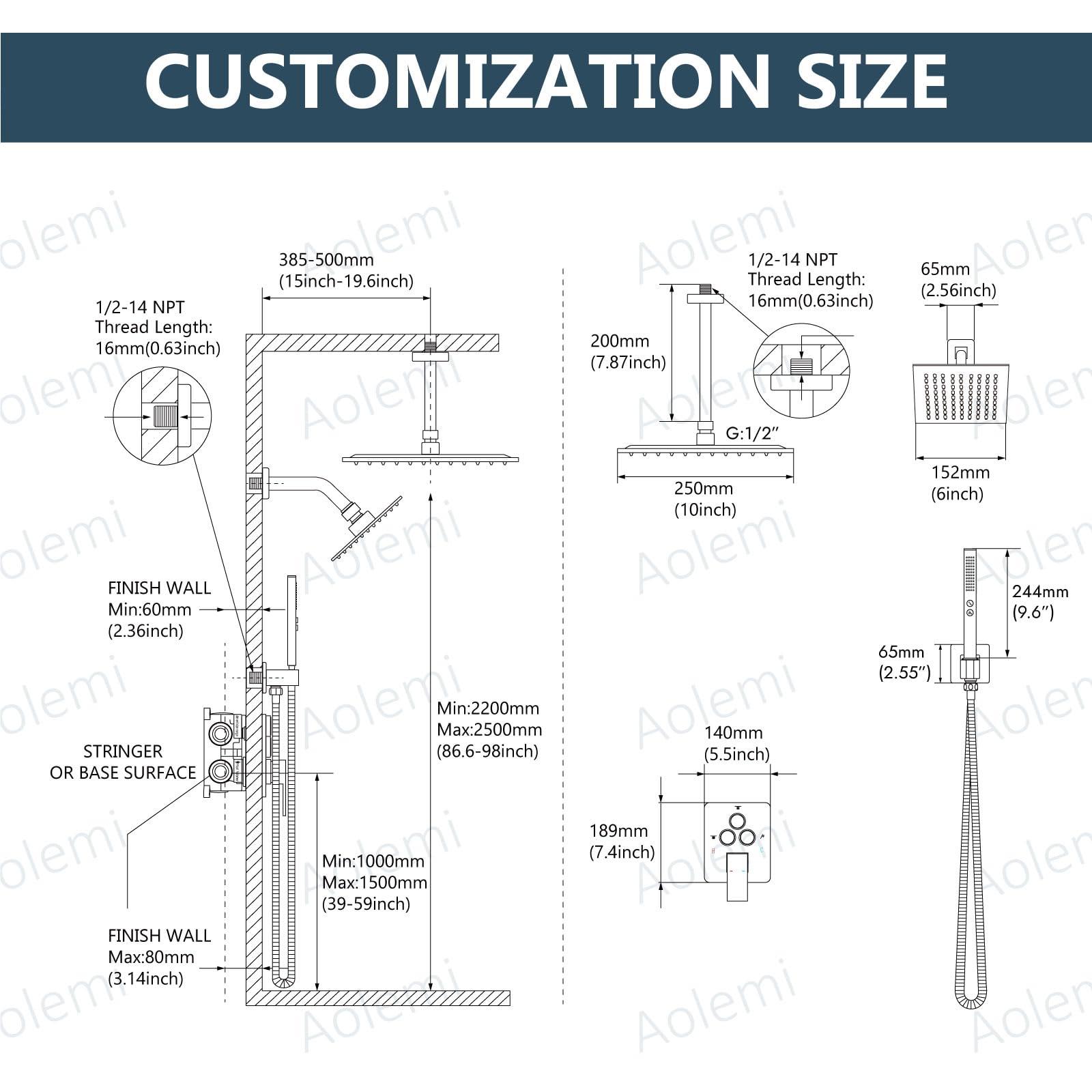 Aolemi Shower Faucet Set Ceiling Mount Shower System Rough-in Valve and Shower Trim Kit 10 and 6 Inch Dual Shower Head 2 in 1 Handheld Spray Push Button Diverter Brushed Nickel - Image 7