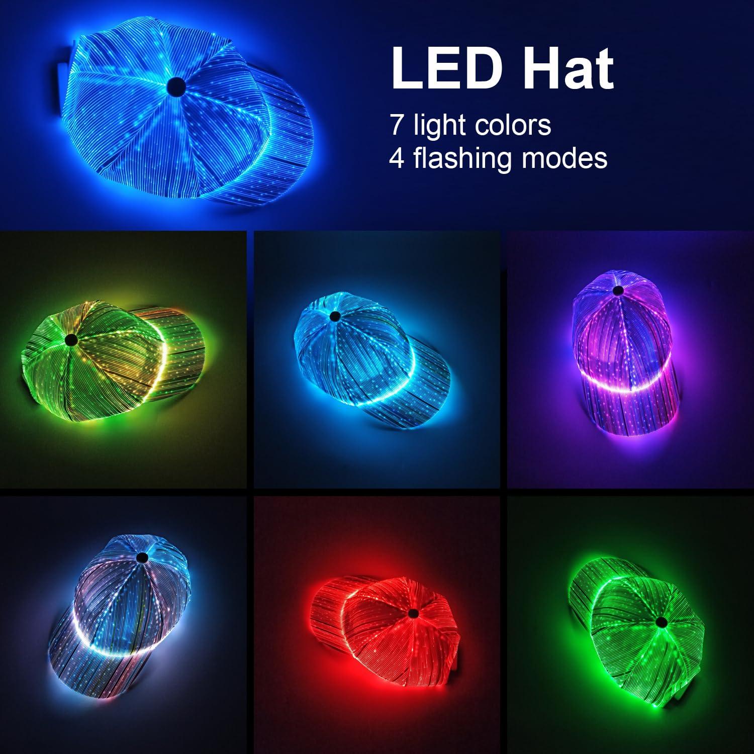 Ruconla Fiber optic cap LED hat with 7 colors luminous glowing EDC baseball hats USB Charging light up caps even party led crazy cap for event holiday - Image 2