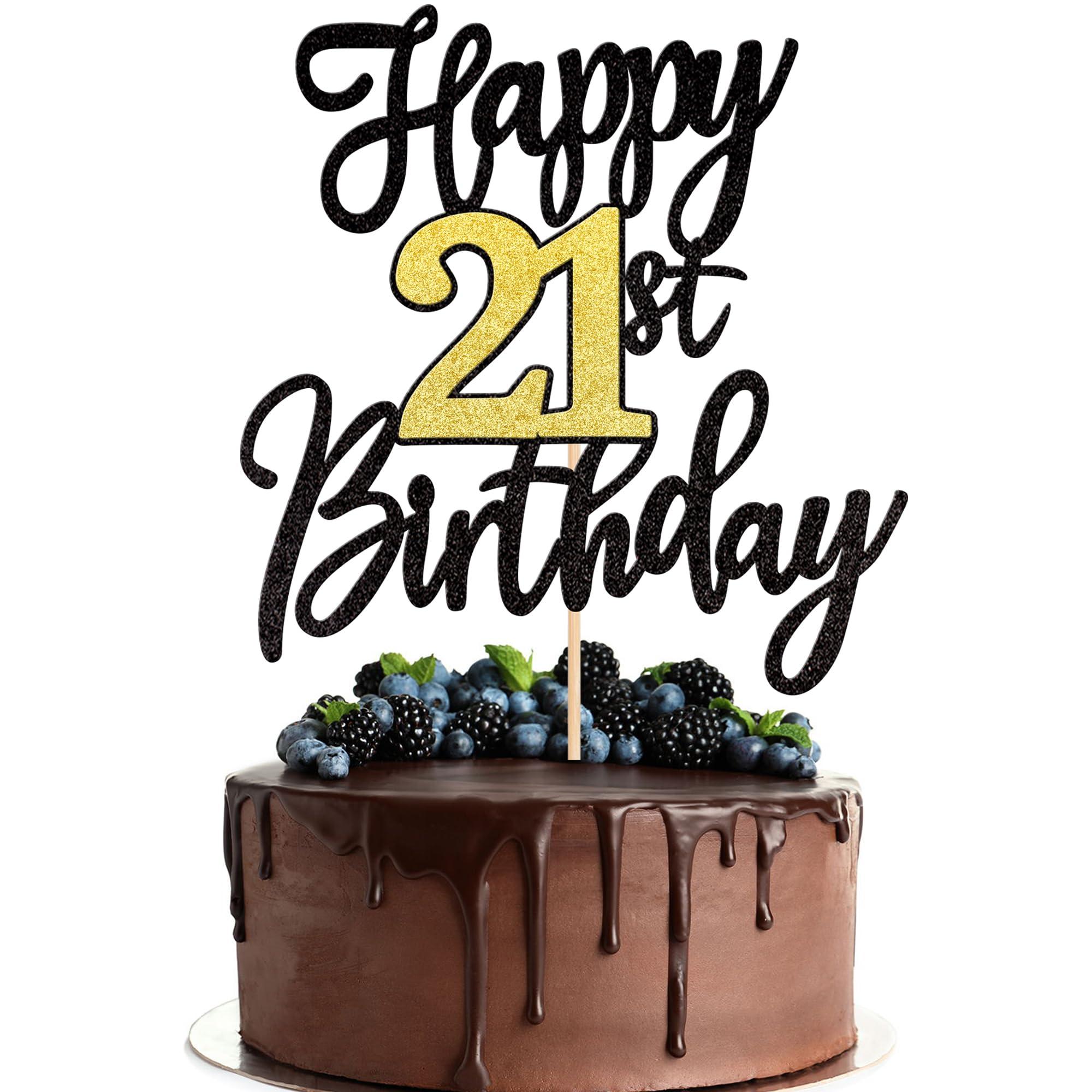 1 PCS Happy 21st Birthday Cake Topper - Black Gold Glitter Cheers to 21 Years - Fabulous Cake Decoration for 21st Birthday Party