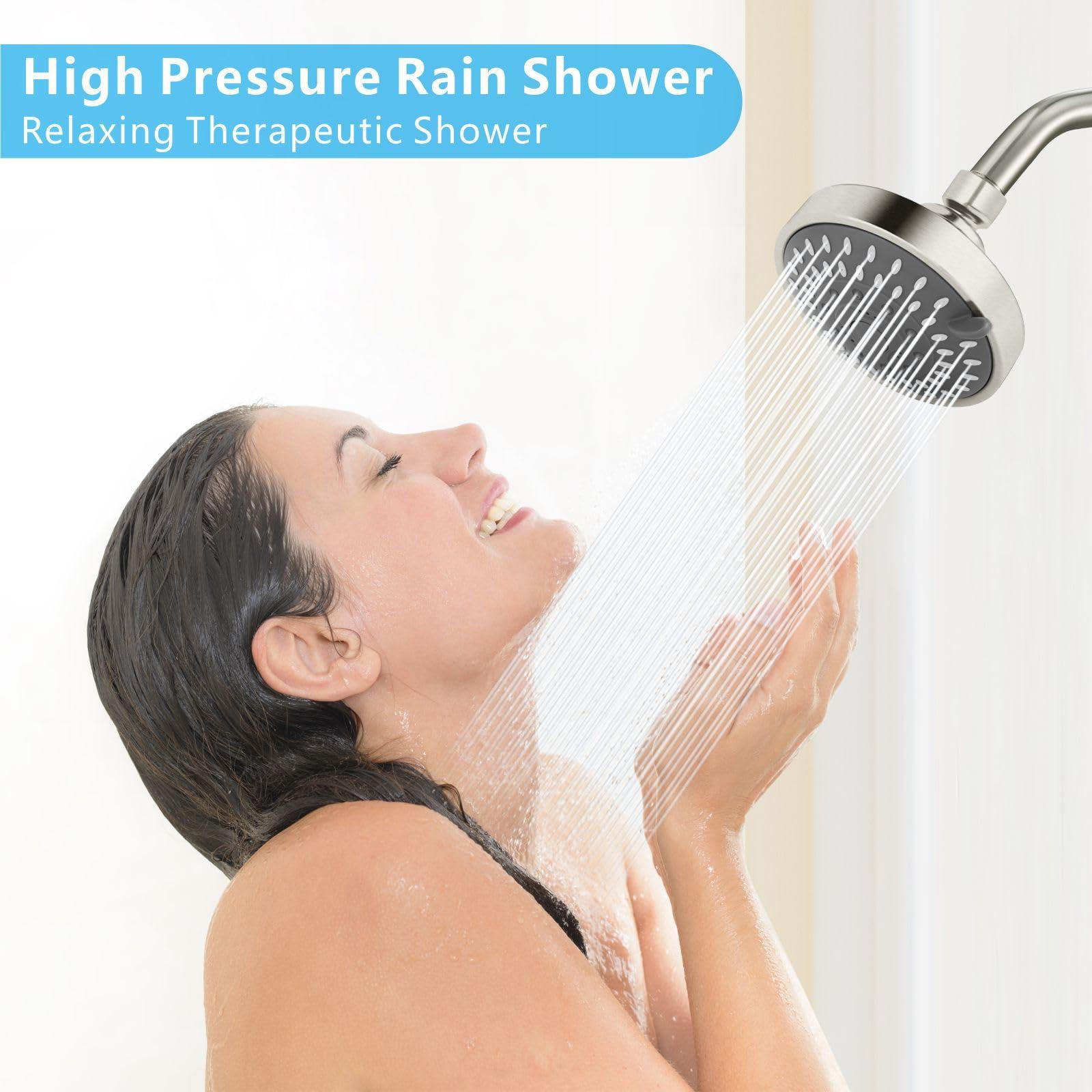 Voolan High Pressure Shower Head - 4 Inch Rain Showerhead - High Flow Bathroom Shower with 5 Spray Settings For a Luxury Showering Experience Even with Low Water Pressure (Brushed Nickel) - Image 7