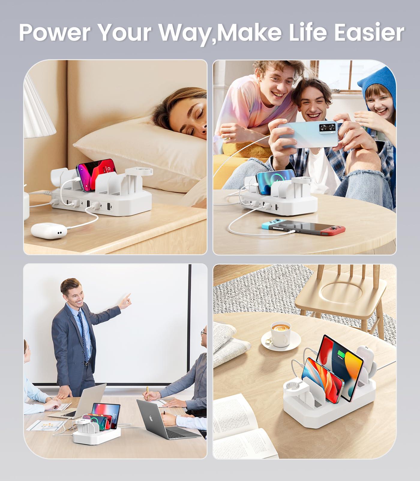 95W Fast Charging Station for Multiple Devices【UL & FCC Certified Safer Charging】 6-Port USB Charging Dock with 2 PD-Port, Compatible with iPhone/Android/MacBook/iPad/Tablet/Kindle/Apple Watch & More - Image 5
