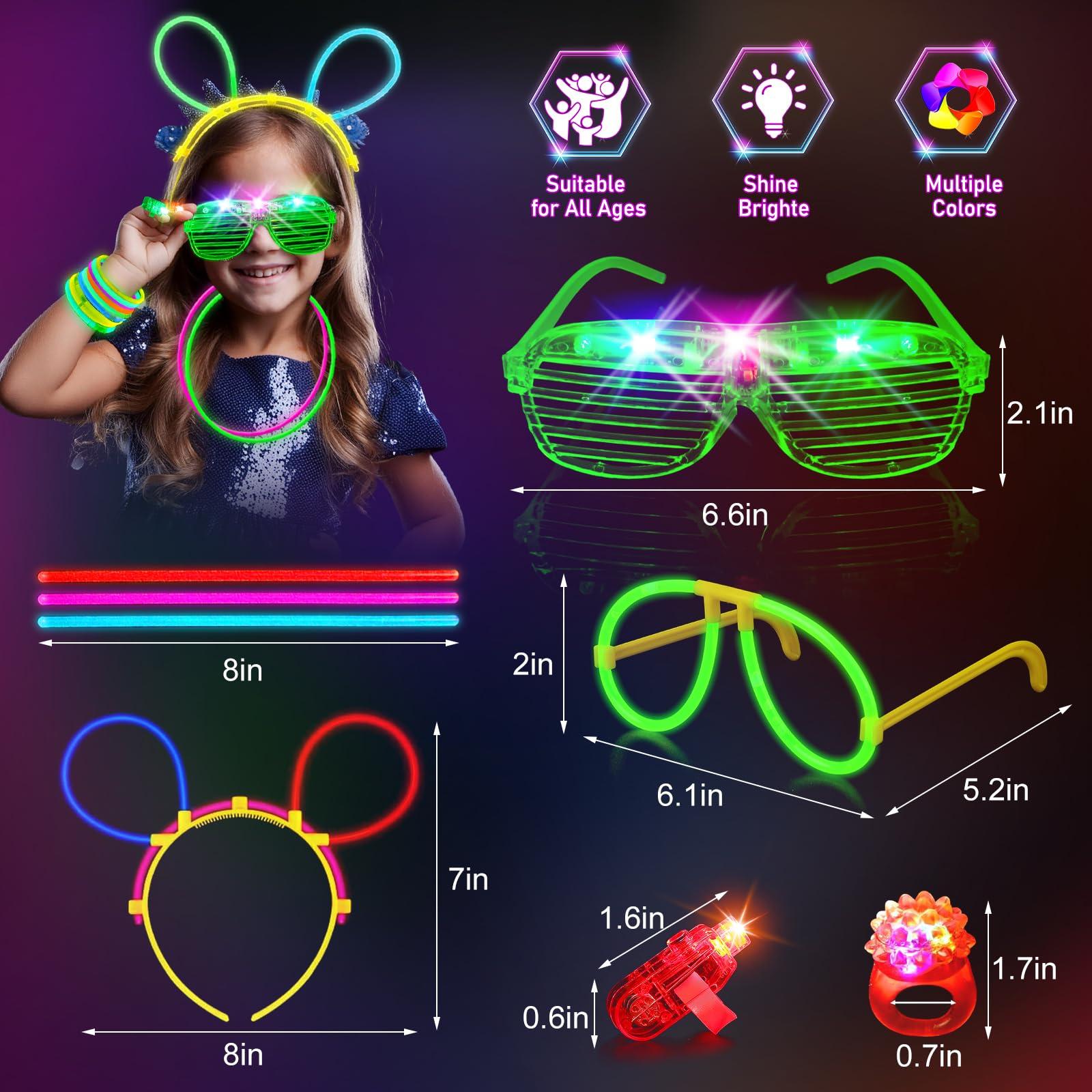 HONLYNE Glow in the Dark Supplies for Kids Adults, Light Up Party Favors, 56 LED Light Up Toys, 100 Glow Sticks Bulk Party Pack DIY Glasses Headbands Necklaces for Neon Party Supplies & Decorations - Image 2