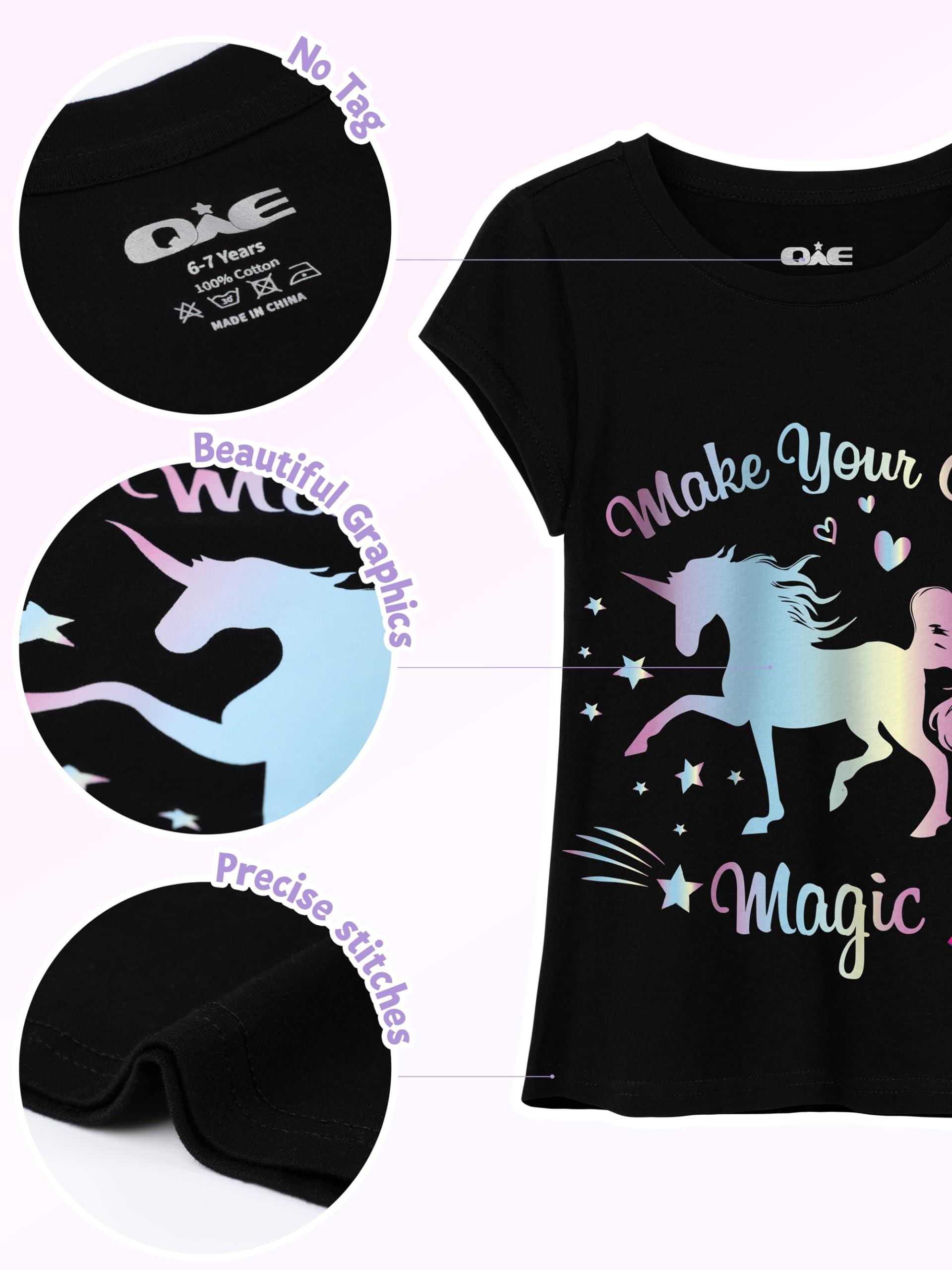QWE 4 Pieces Girls Shirts Short Sleeve Cotton T-Shirts Graphic Tees Summer Tops Clothes for Girls 5-12 Years - Image 3